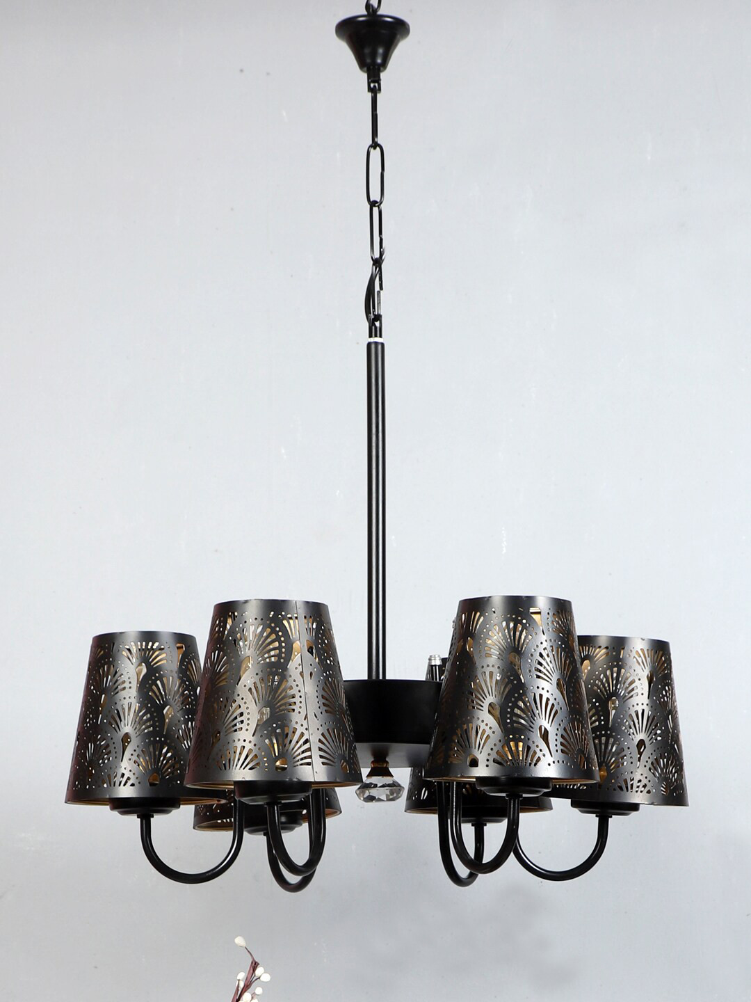 Devansh Black Self Design Metal Etching 6 Lamp Shades Chandelier