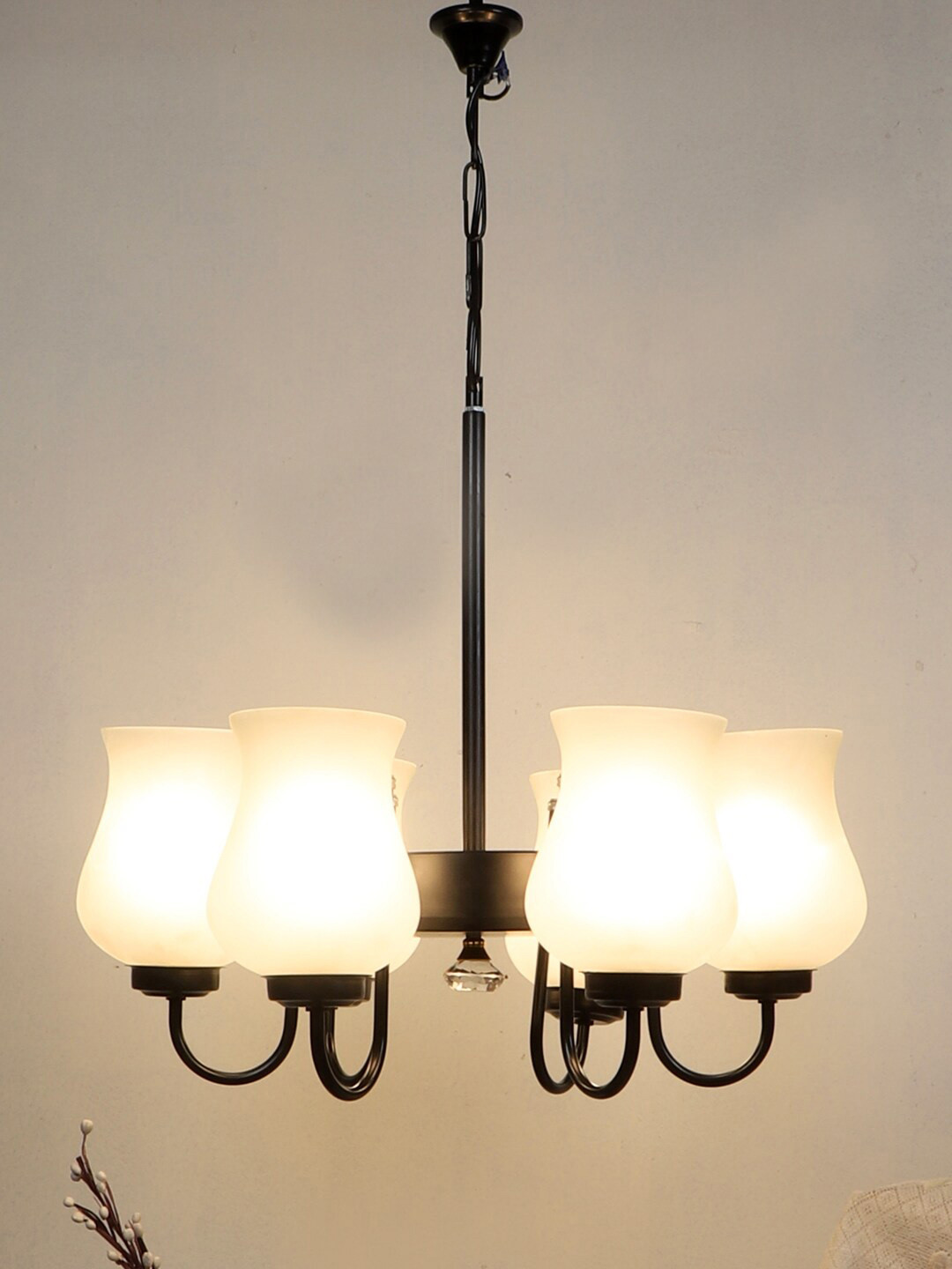 Devansh White & Black Glass 6 Shades Chandelier