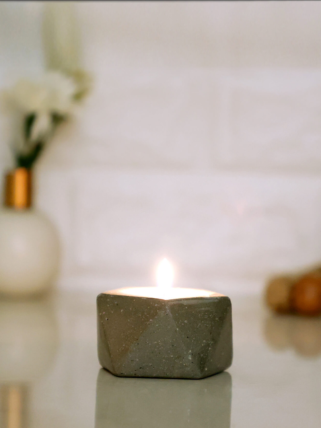 POSH-N-PLUSH Grey Textured Marble T-Light Holder