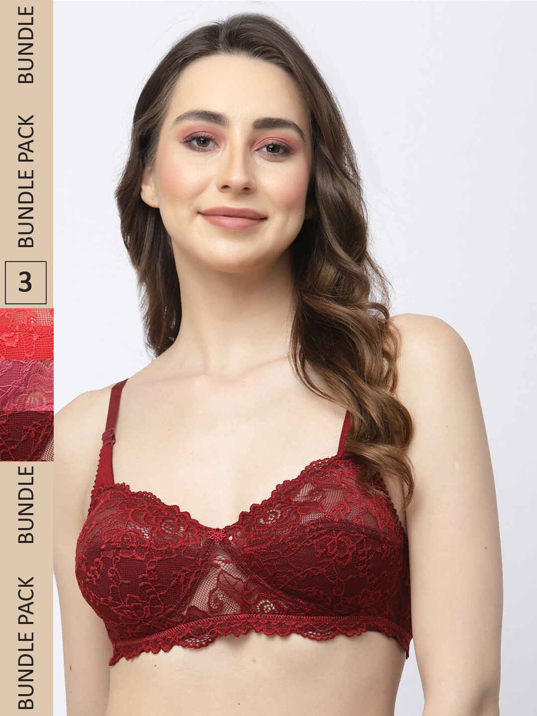 Docare Pack of 3 Floral Lace Non Padded Cotton Bralette Bra