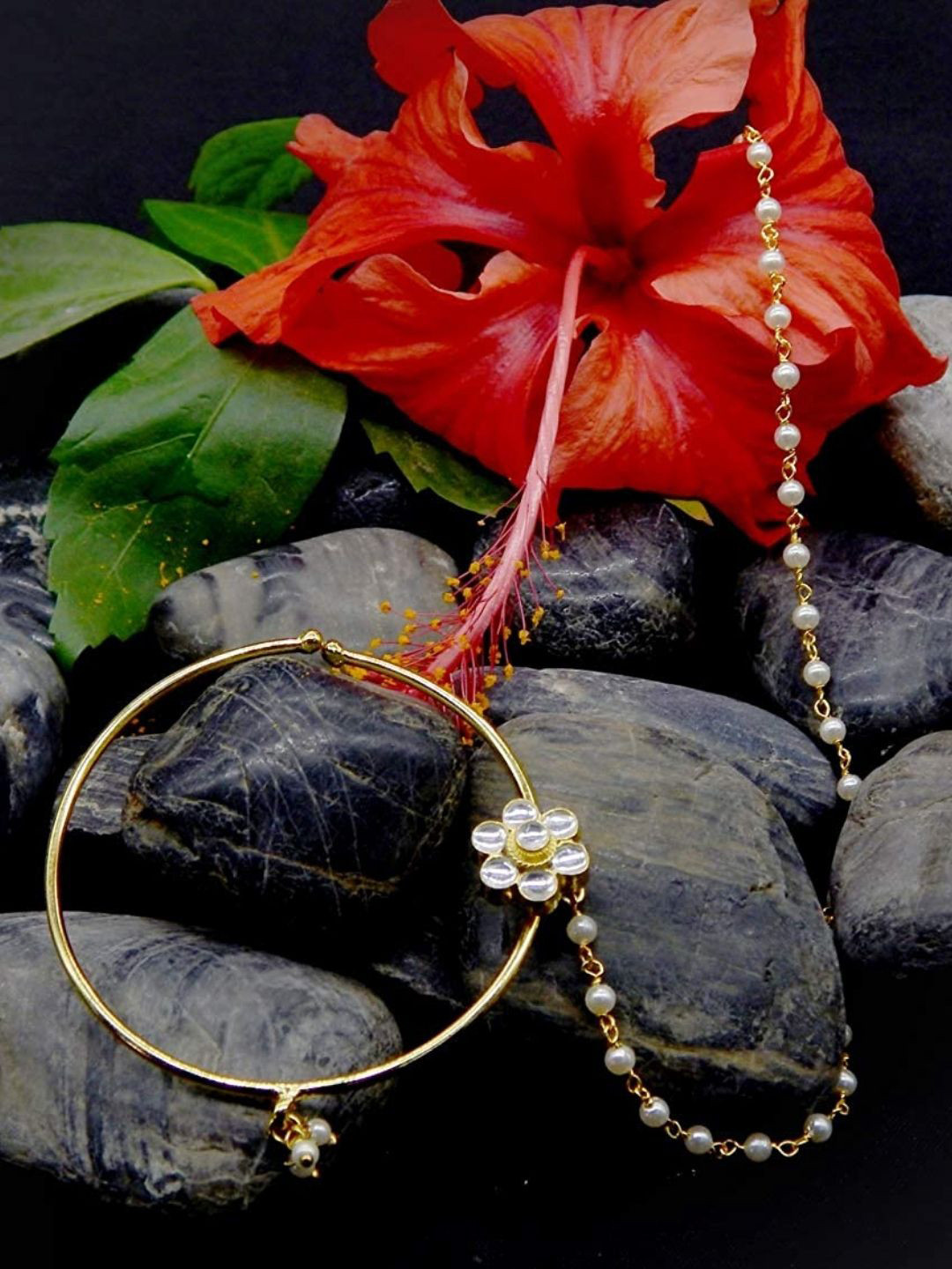 AccessHer Gold-Plated Kundan-Studded Clip-On Ring Ninepin