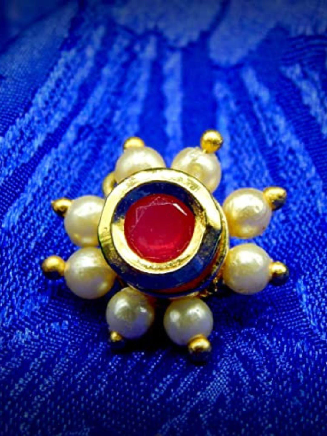 AccessHer Gold-Plated Stone Studded & Beaded Clip-On Nose Pin