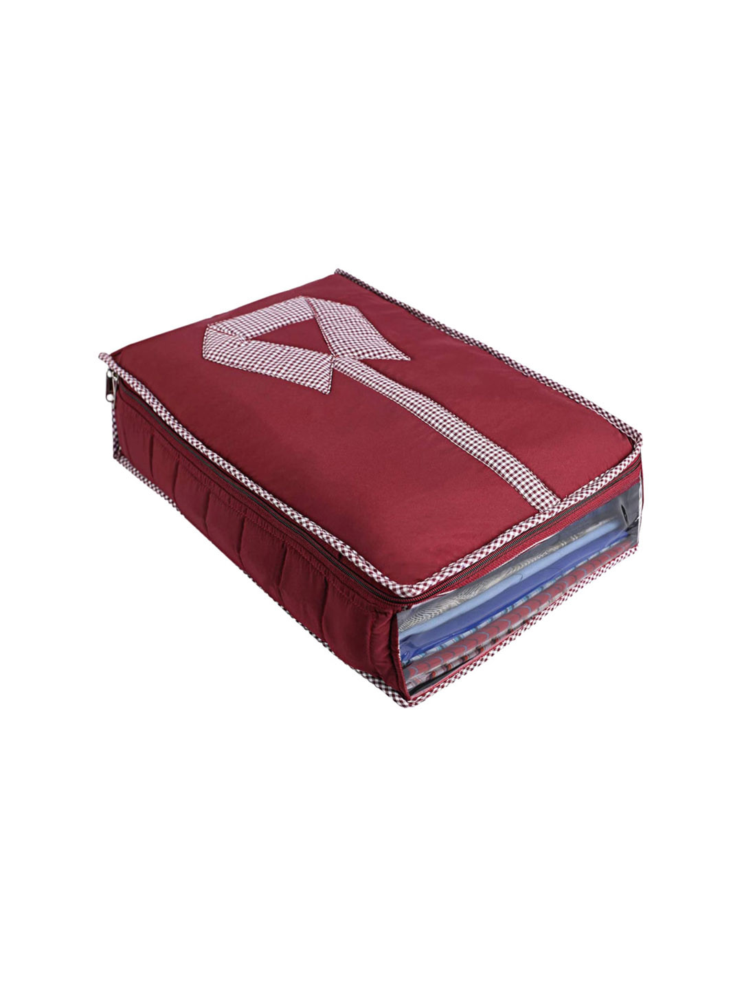 Kuber Industries Maroon & White Self-Design Cotton Shirt Cover Organizer