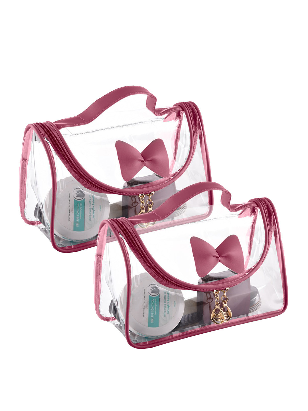 Kuber Industries 2-Pcs Transparent & Peach-Colored Waterproof Cosmetic Organizers With Handle