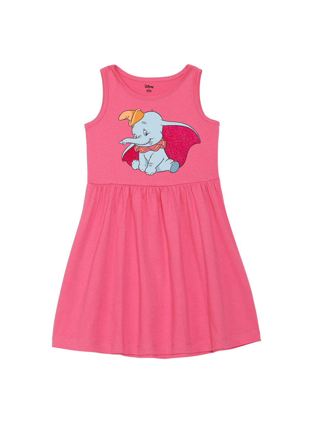 Wear Your Mind Girls Cartoon Characters Dumbo Printed Pure Cotton Fit & Flare Dress