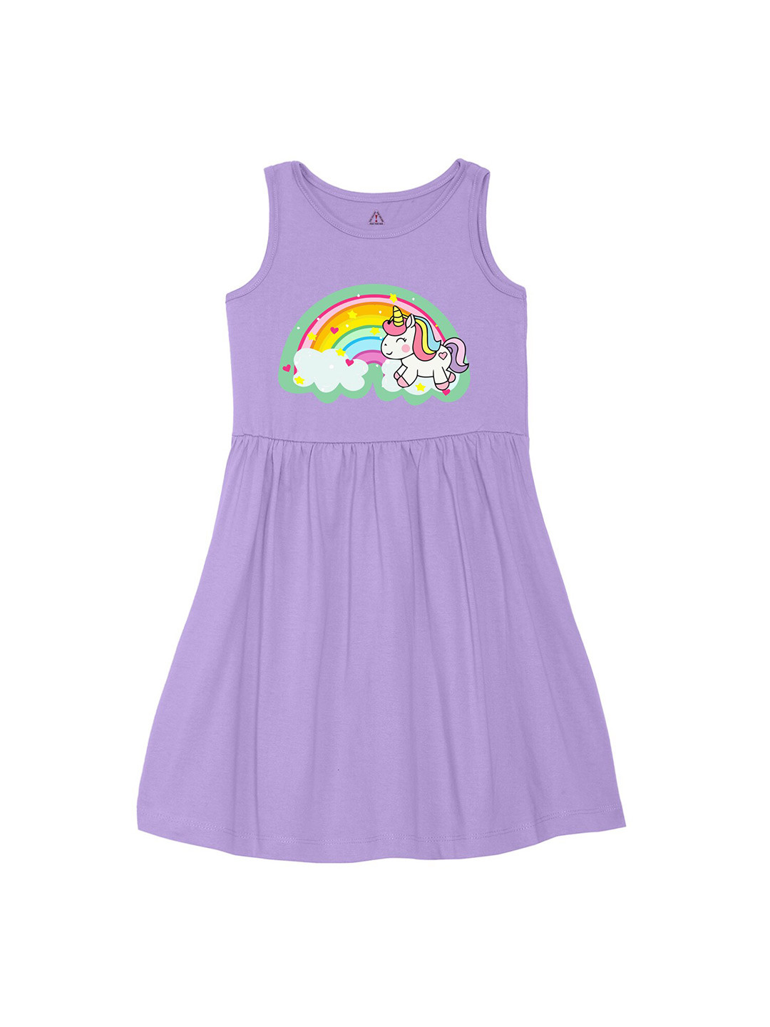 Wear Your Mind Girls Round Neck Unicorn Printed Pure Cotton A-Line Dress