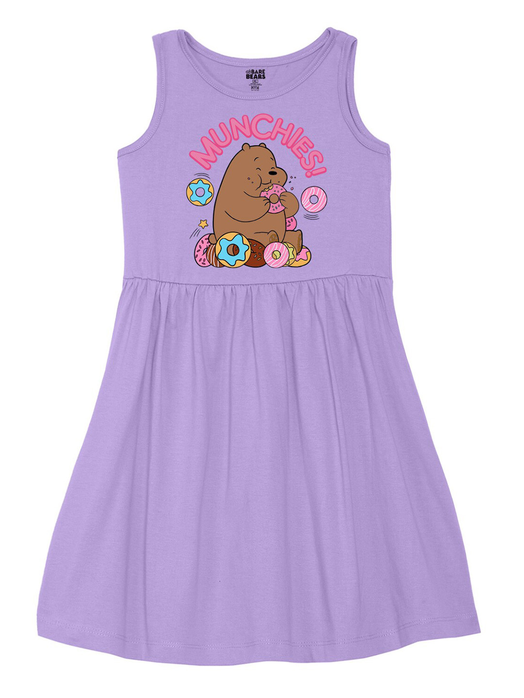 Wear Your Mind Girls Round Neck We Bare Bears Printed Pure Cotton A-Line Dress