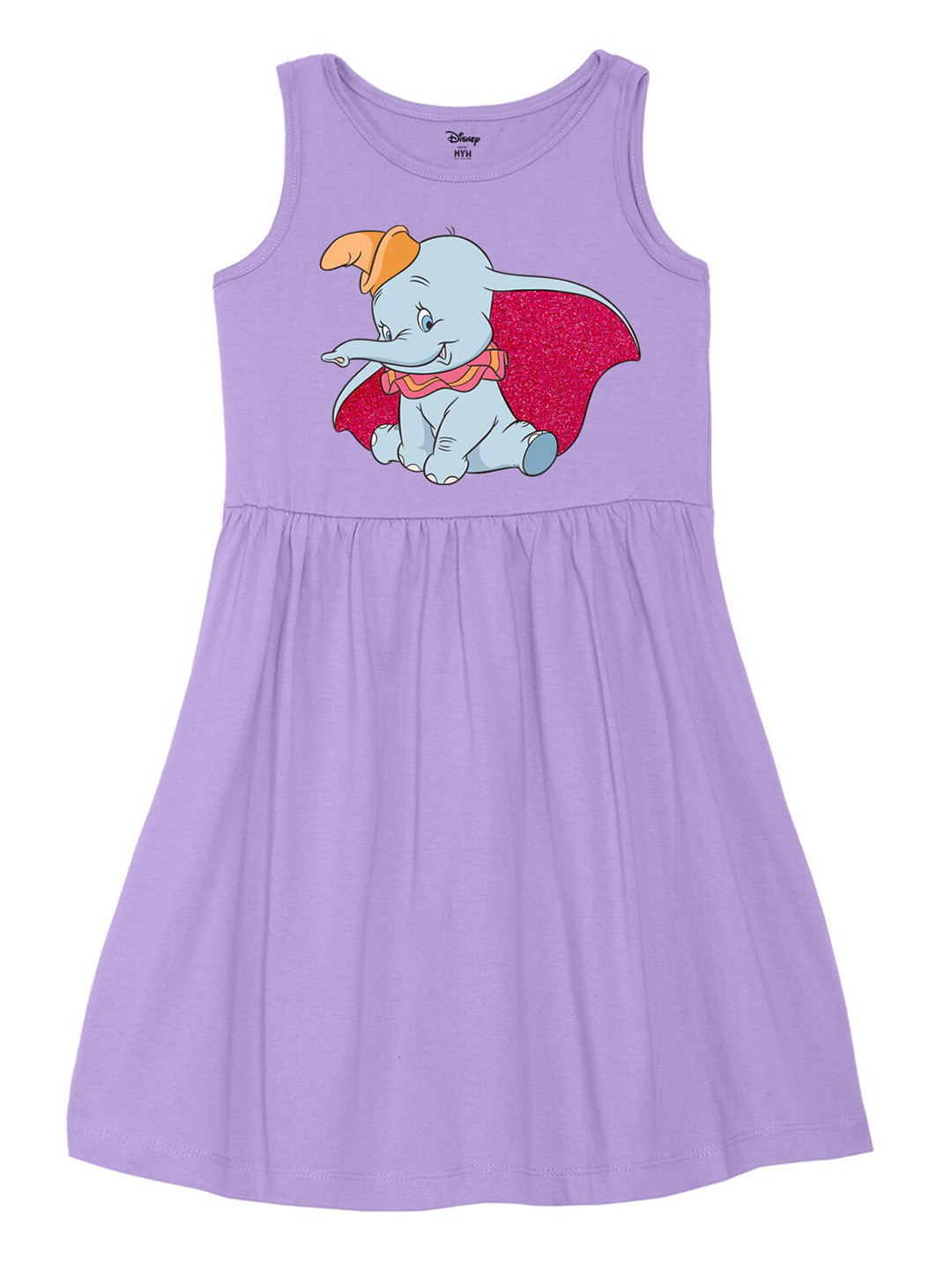 Wear Your Mind Girls Round Neck Disney Dombo Printed Pure Cotton A-Line Dress