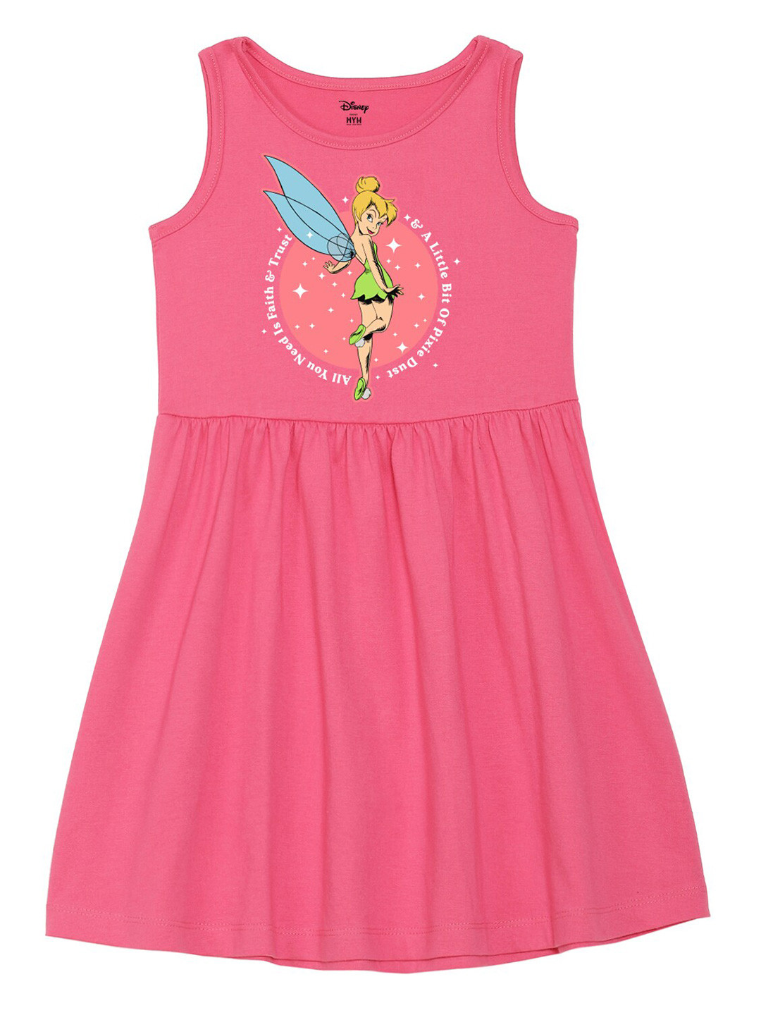Wear Your Mind Girls Cartoon Characters Tinkerbell Printed Pure Cotton Fit & Flare Dress