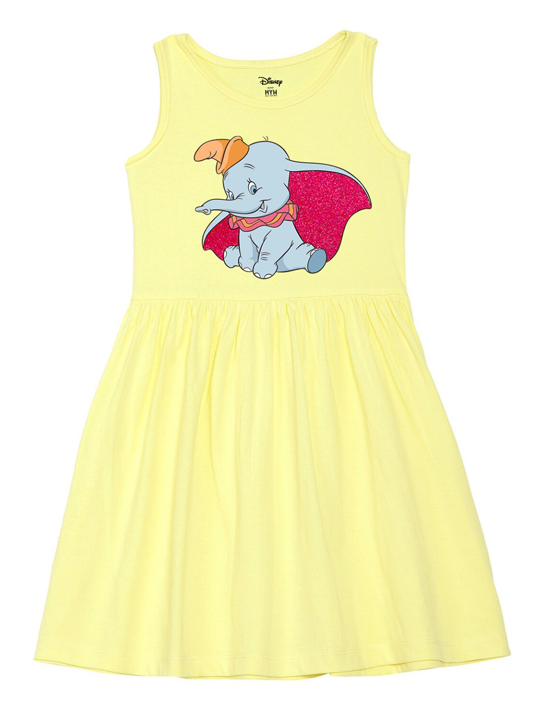 Wear Your Mind Girls Round Neck Dumbo Printed Pure Cotton A-Line Dress