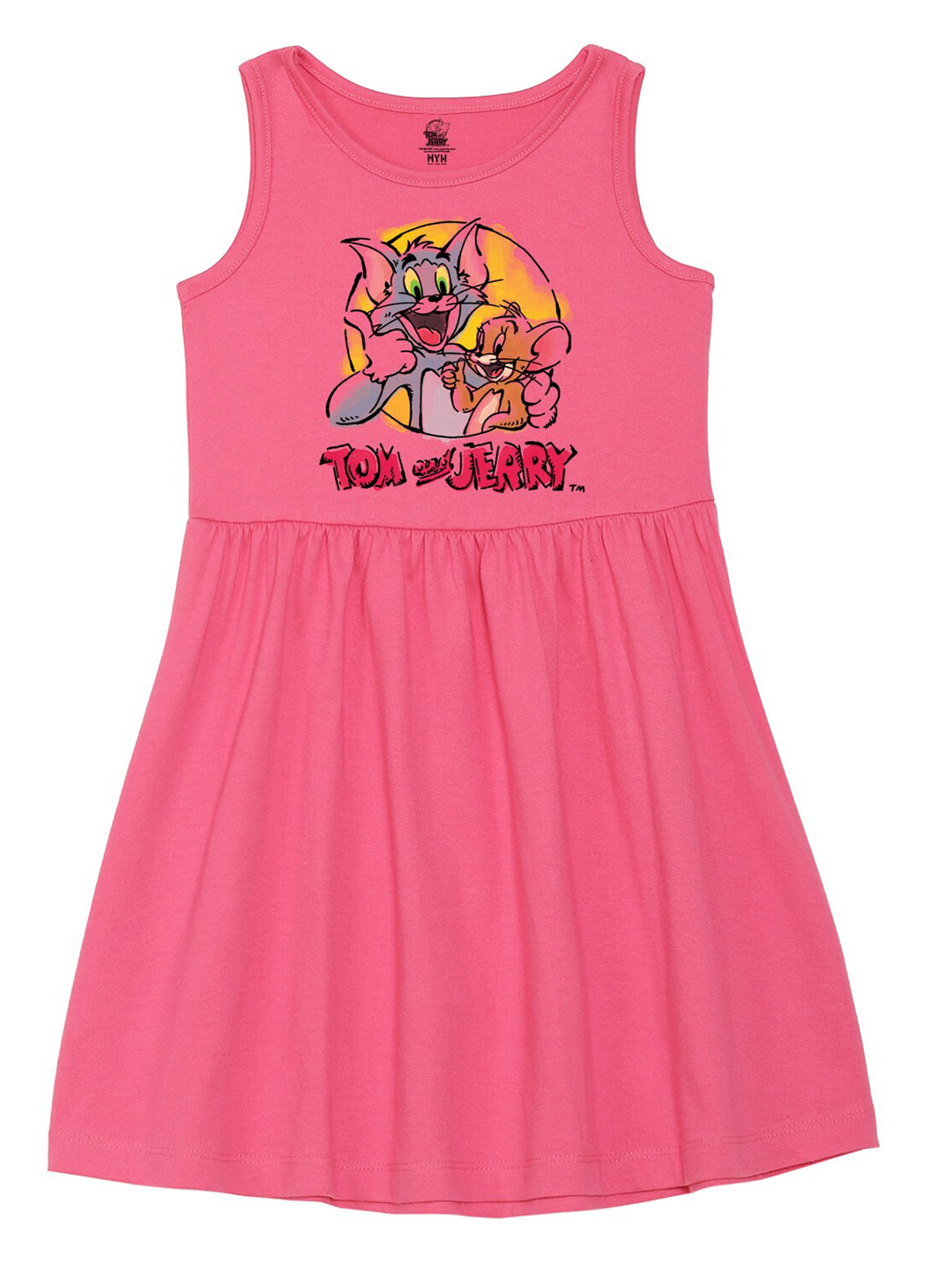 Wear Your Mind Girls Cartoon Characters Tom & Jerry Printed Pure Cotton Fit & Flare Dress