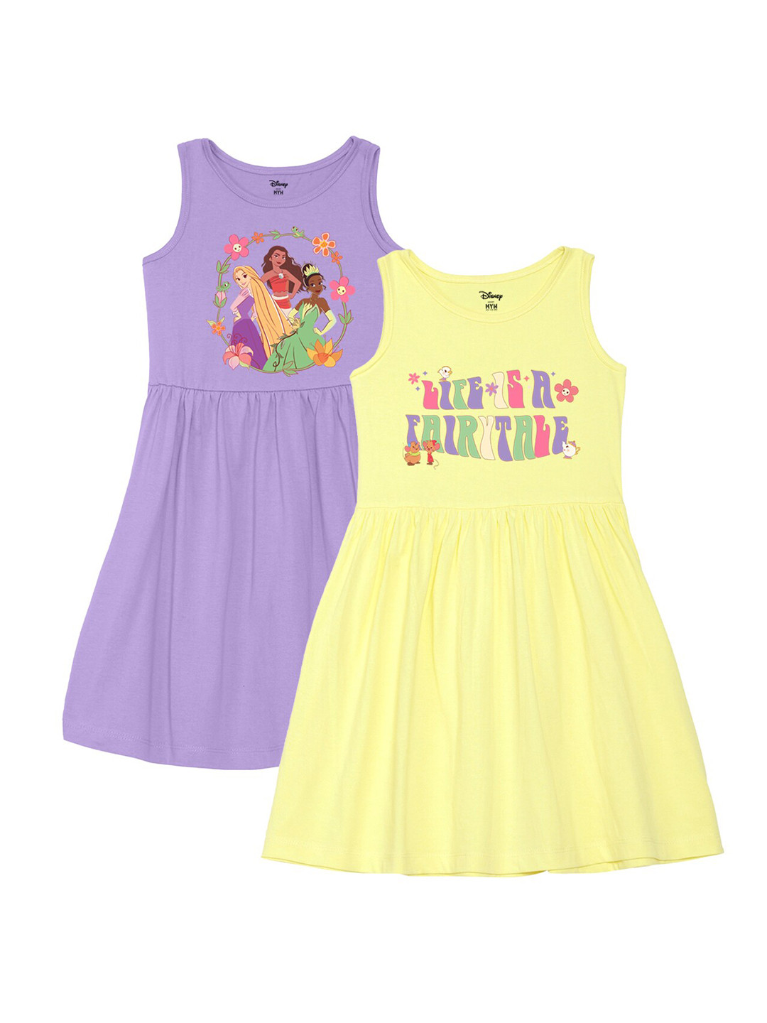 Wear Your Mind Girls Pack of 2 Disney Princesses Printed Fit and Flare Dress