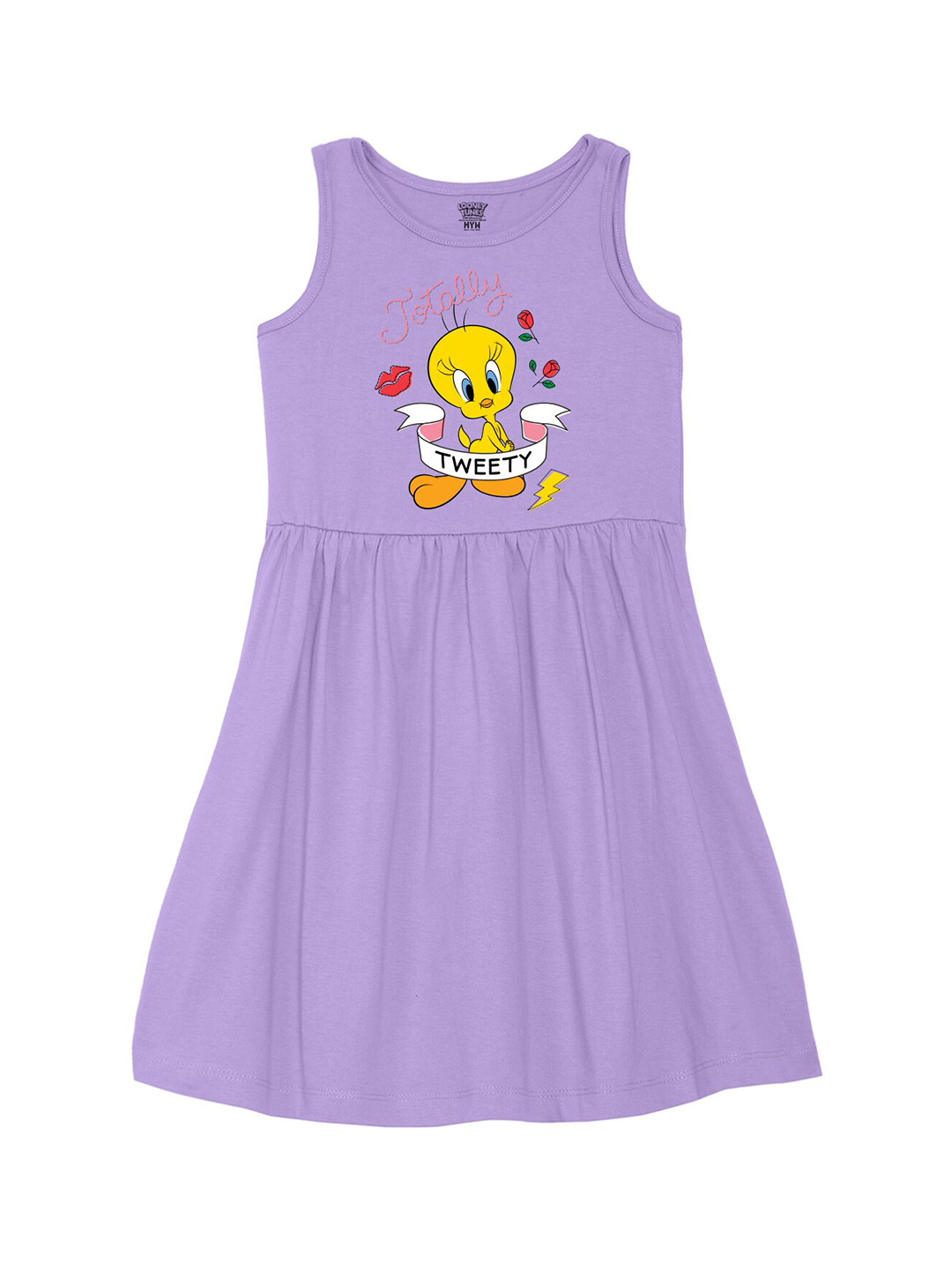 Wear Your Mind Girls Tweety Printed Fit and Flare Dress