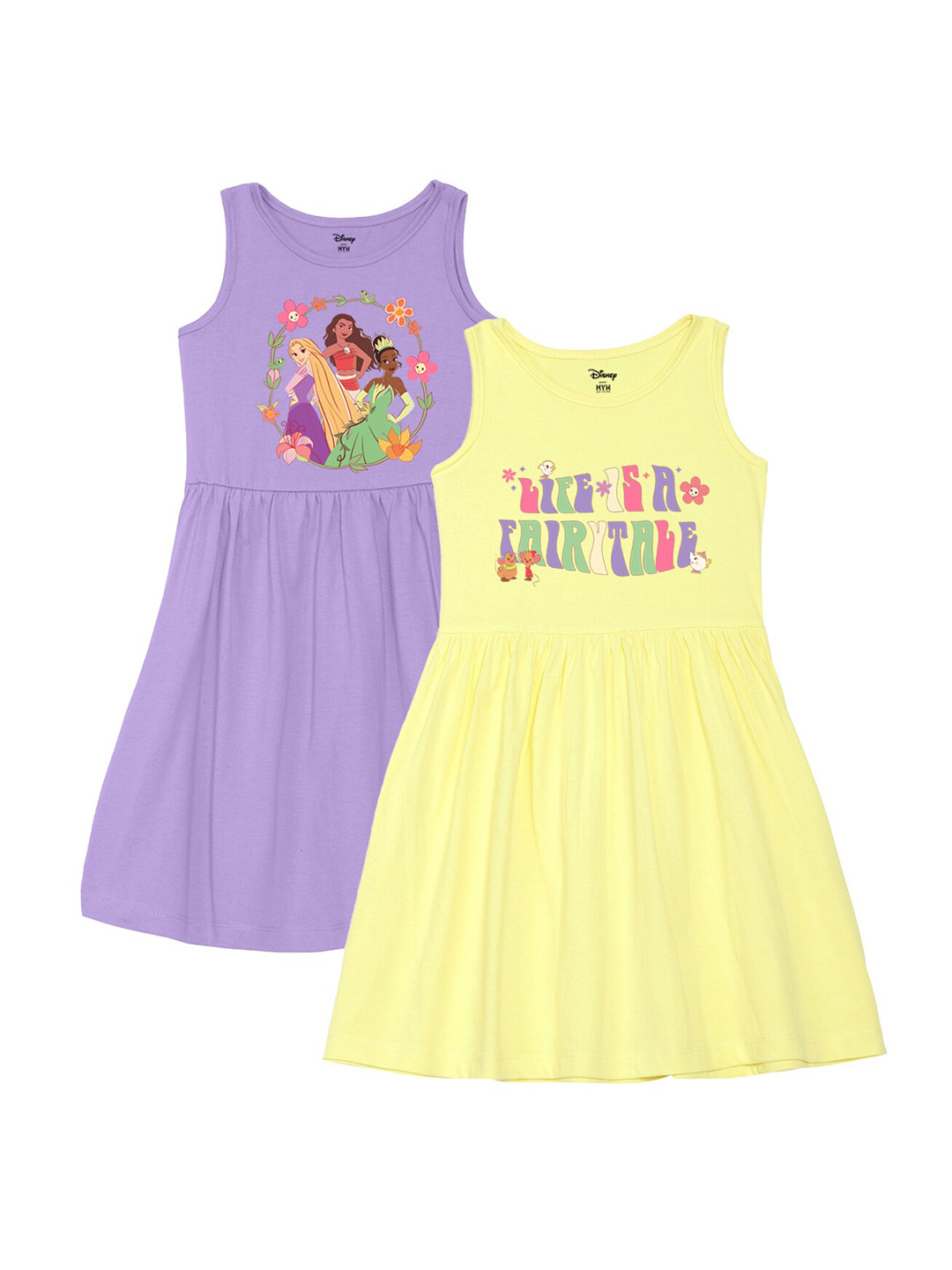 Wear Your Mind Girls Pack of 2 Disney Princesses Printed Fit and Flare Dress