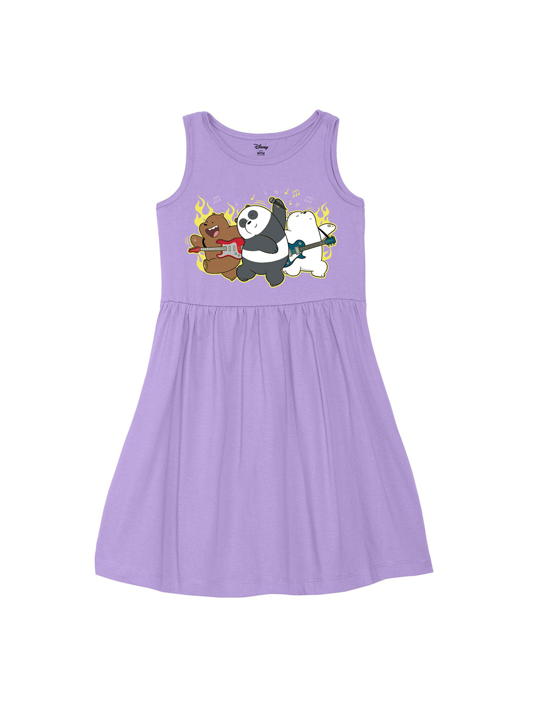 Wear Your Mind Girls Round Neck We Bare Bears Printed Pure Cotton A-Line Dress
