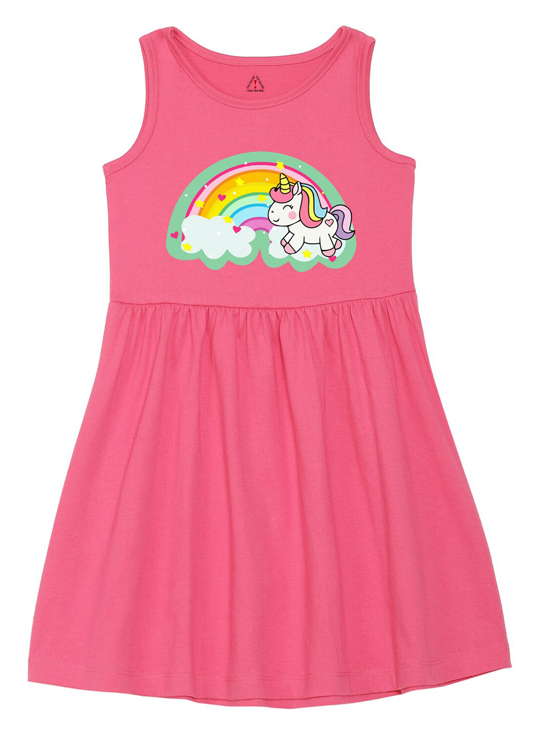 Wear Your Mind Girls Round Neck Unicorn Printed Pure Cotton A-Line Dress