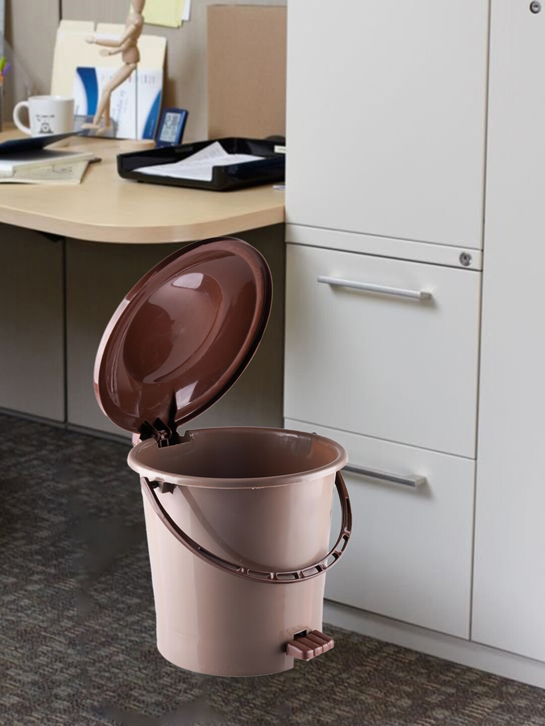 Kuber Industries Brown 3-Pieces Pedal Dustbins With Handle-5 L Each