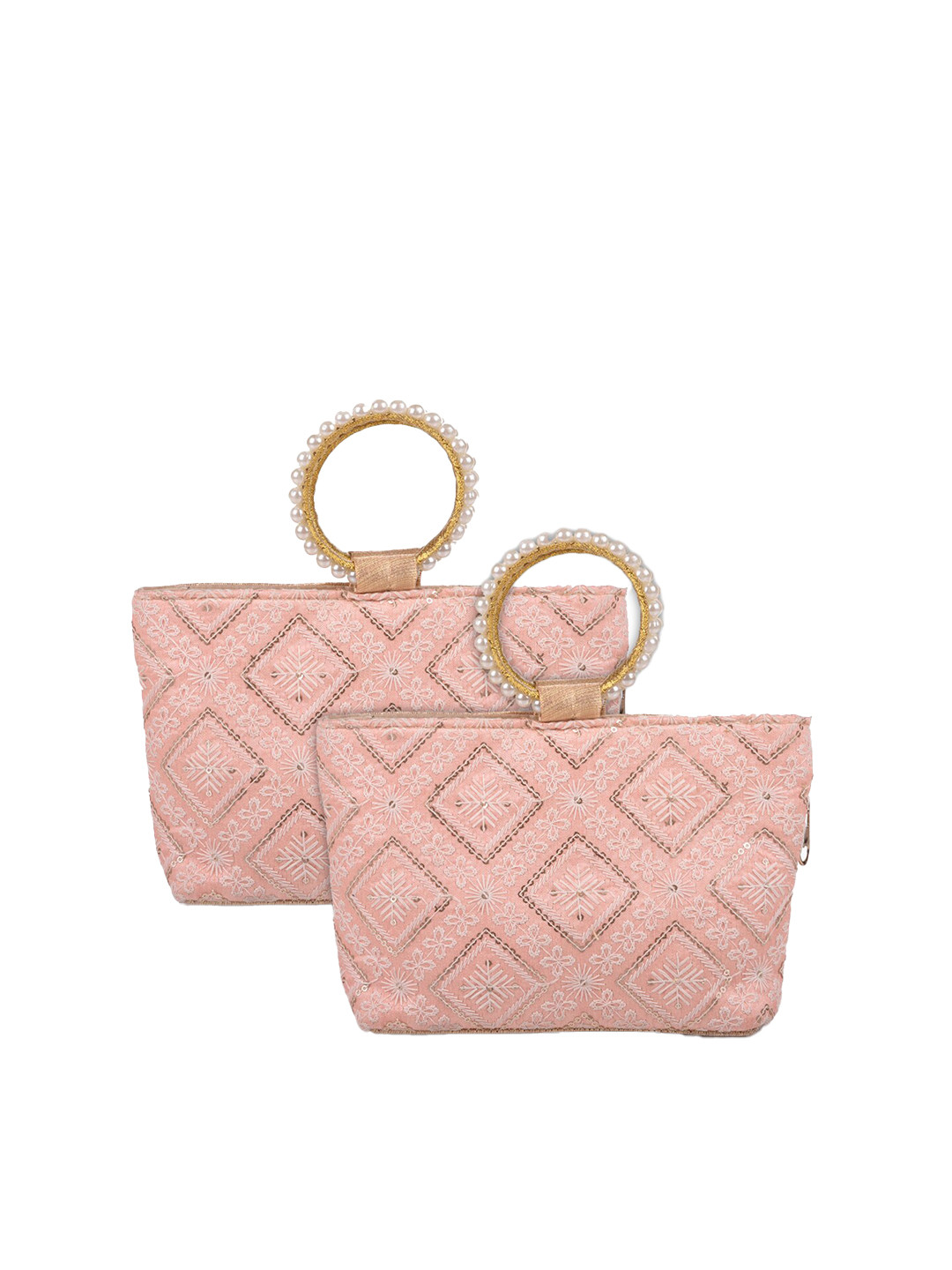 Kuber Industries Pack of 2 Zig Zag Chicken Silk Embroidery Hand Bag