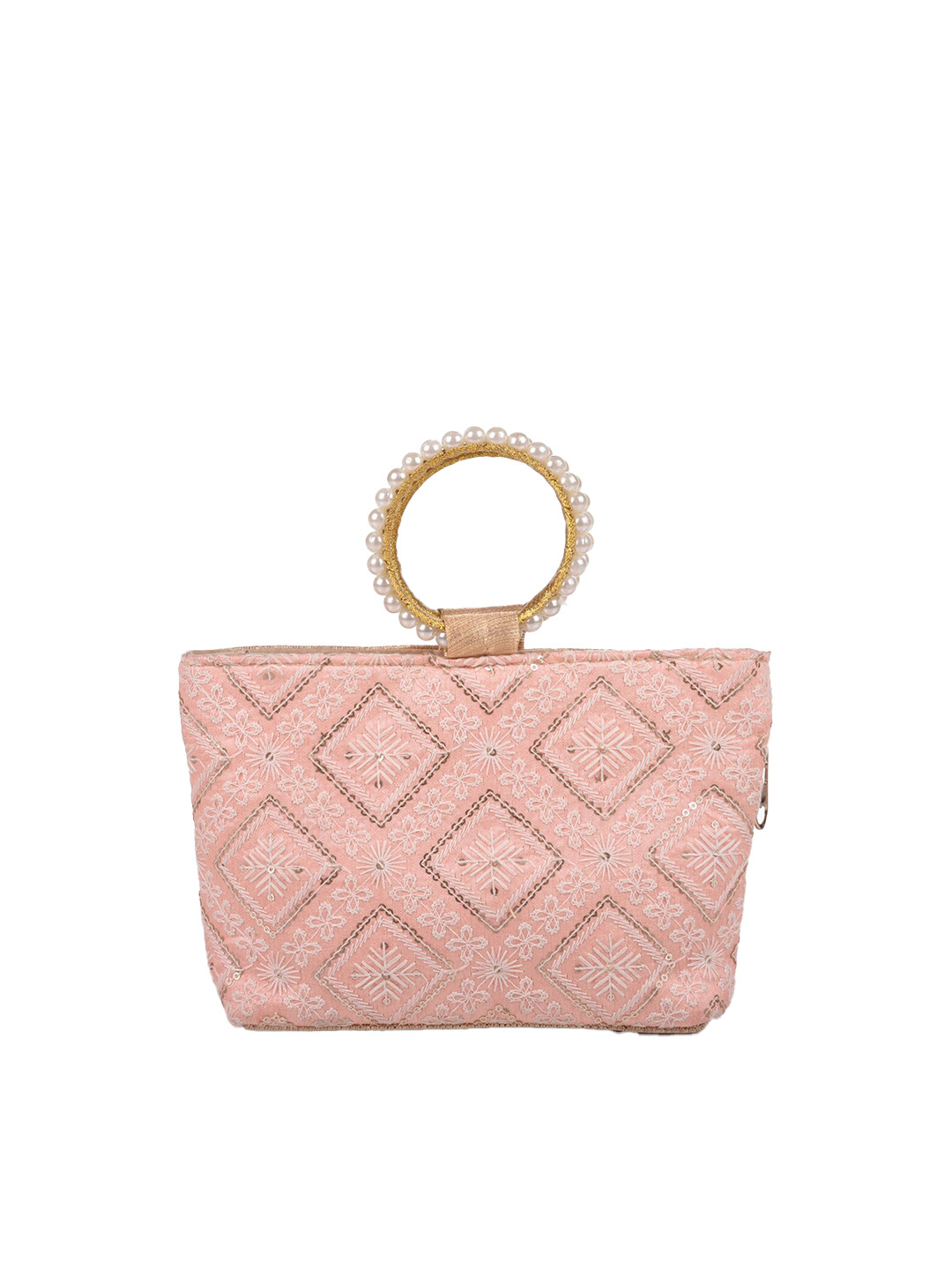 Kuber Industries Peach-Coloured Ethnic Motifs Structured Handheld Bag
