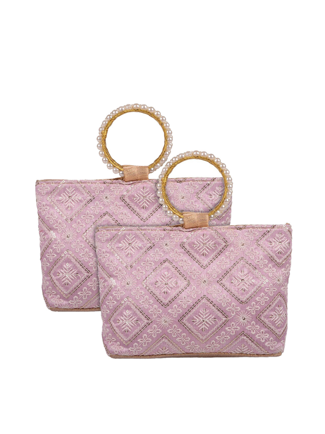 Kuber Industries Set of 2 Cotton Zig Zag Chicken Silk Embroidery Handheld Bag