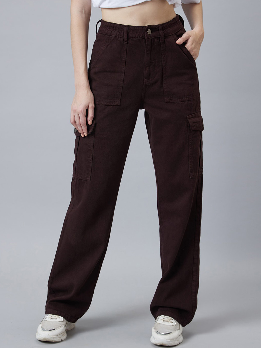 TARAMA Women Wide Leg High-Rise Cotton Cargo Jeans