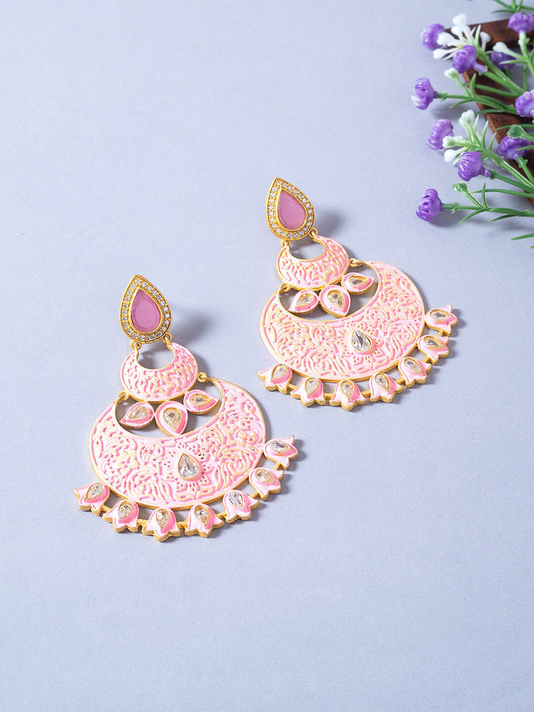 Golden Peacock Crescent Shaped Chandbalis Earrings
