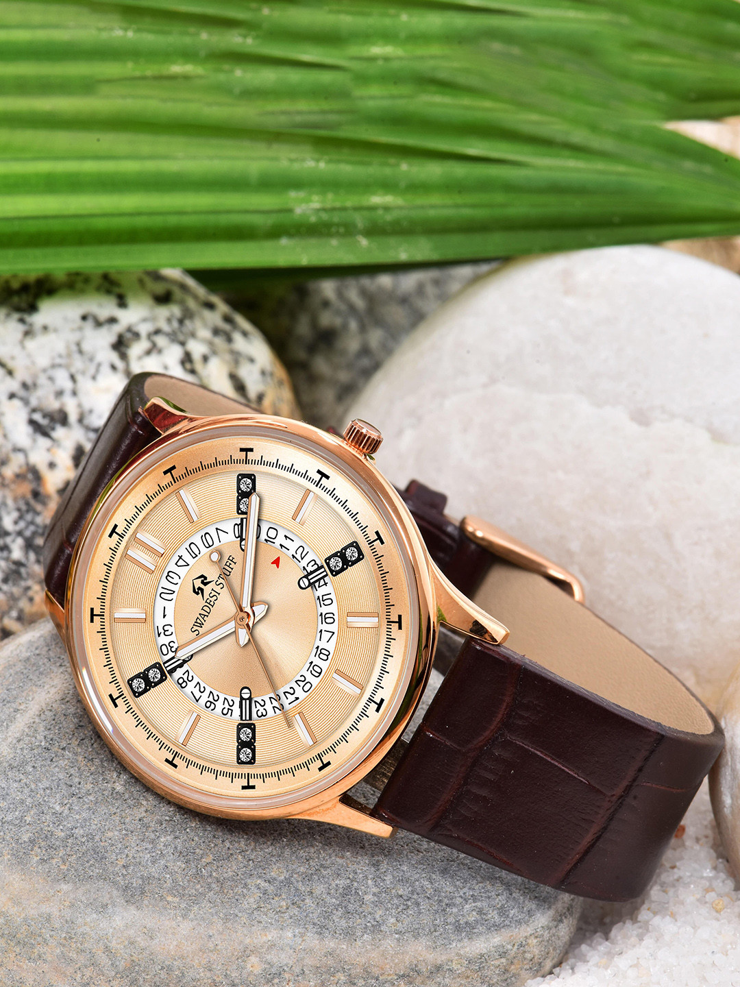 SWADESI STUFF Men Leather Straps Analogue Watch SF0537 ROSE CHOCOLATE