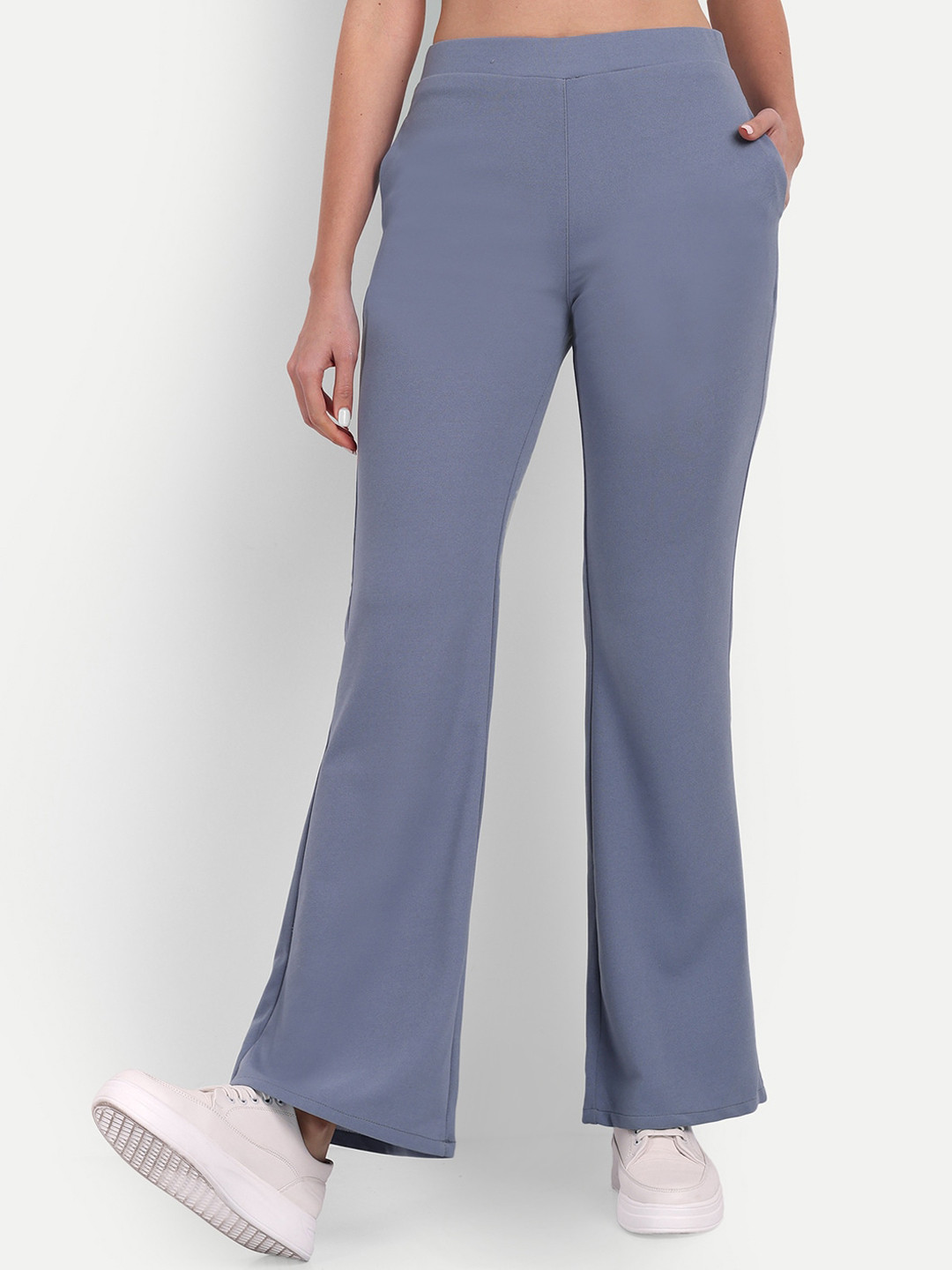 BROADSTAR Women Grey Relaxed Flared High-Rise Easy Wash Bootcut Trousers