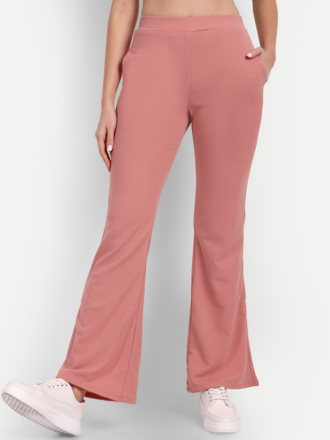 BROADSTAR Women Peach-Coloured Relaxed Flared High-Rise Easy Wash Bootcut Trousers
