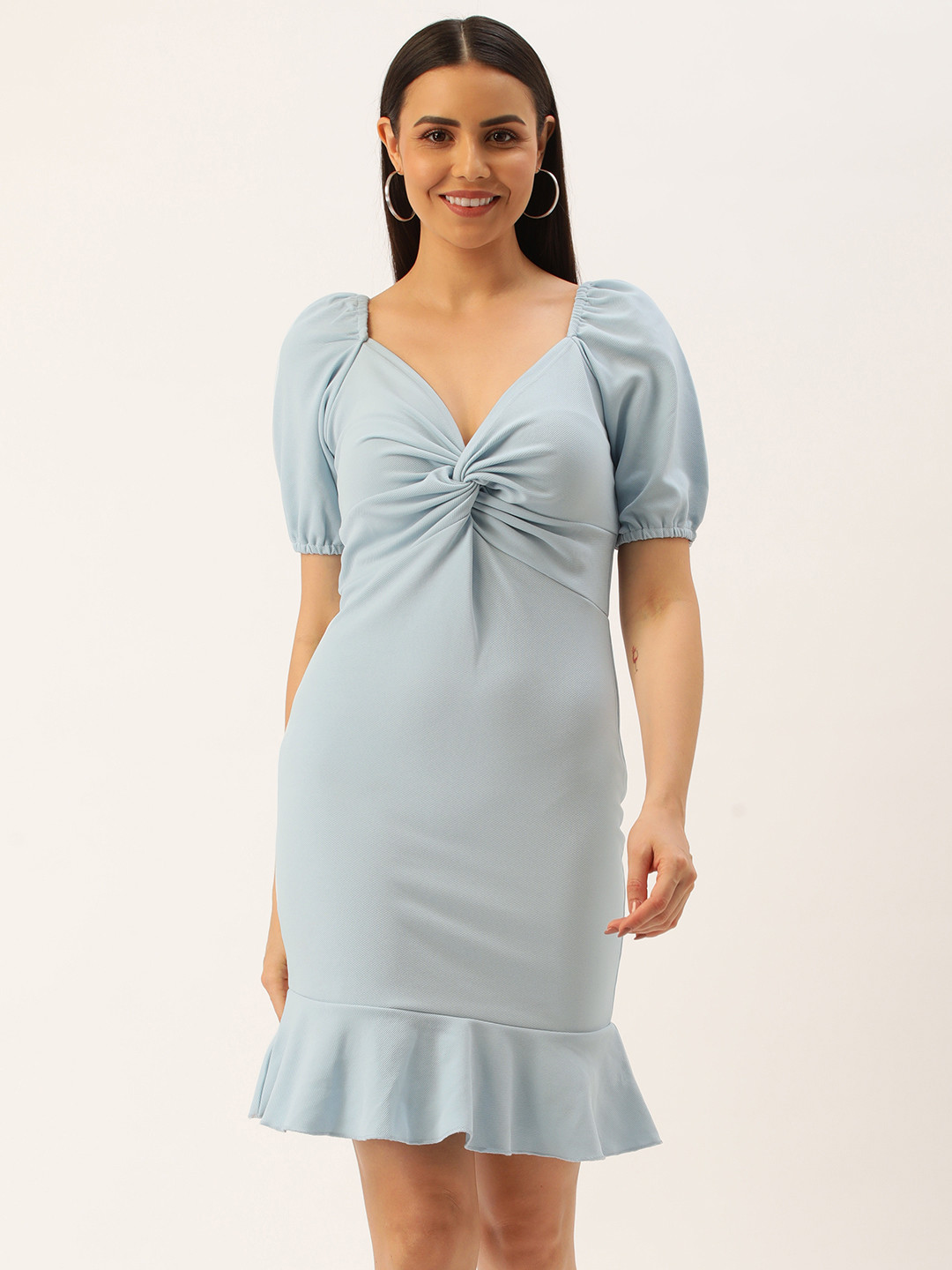 U&F Sweetheart Neck Puff Sleeves Scuba Bodycon Dress