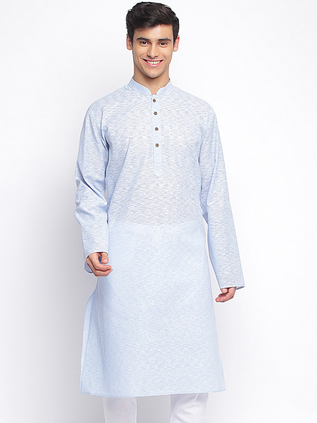 Sanwara Woven Design Mandarin Collar Cotton Kurta