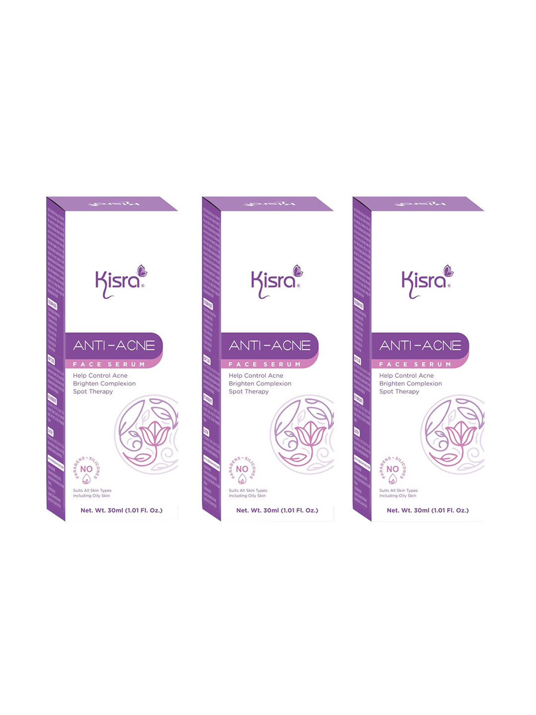 KISRA Set Of 3 Anti-Acne Face Serum For Acne Marks & Blemishes - 30 ml Each