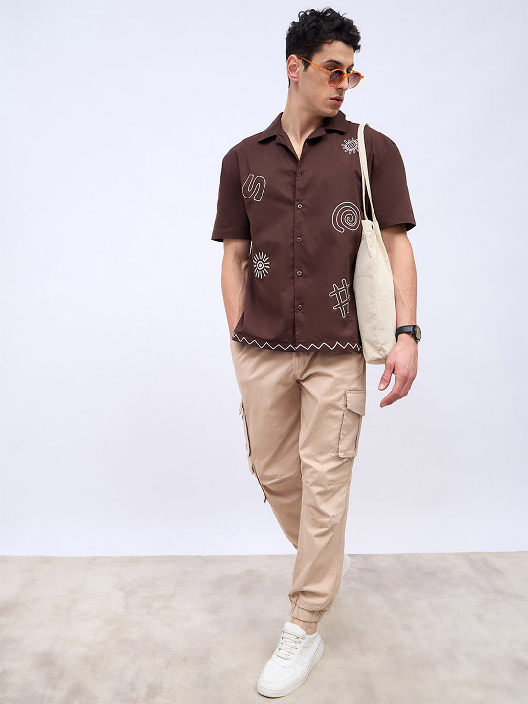 Men Relaxed Fit Tapered Cotton Twill Cargo Jogger Pants