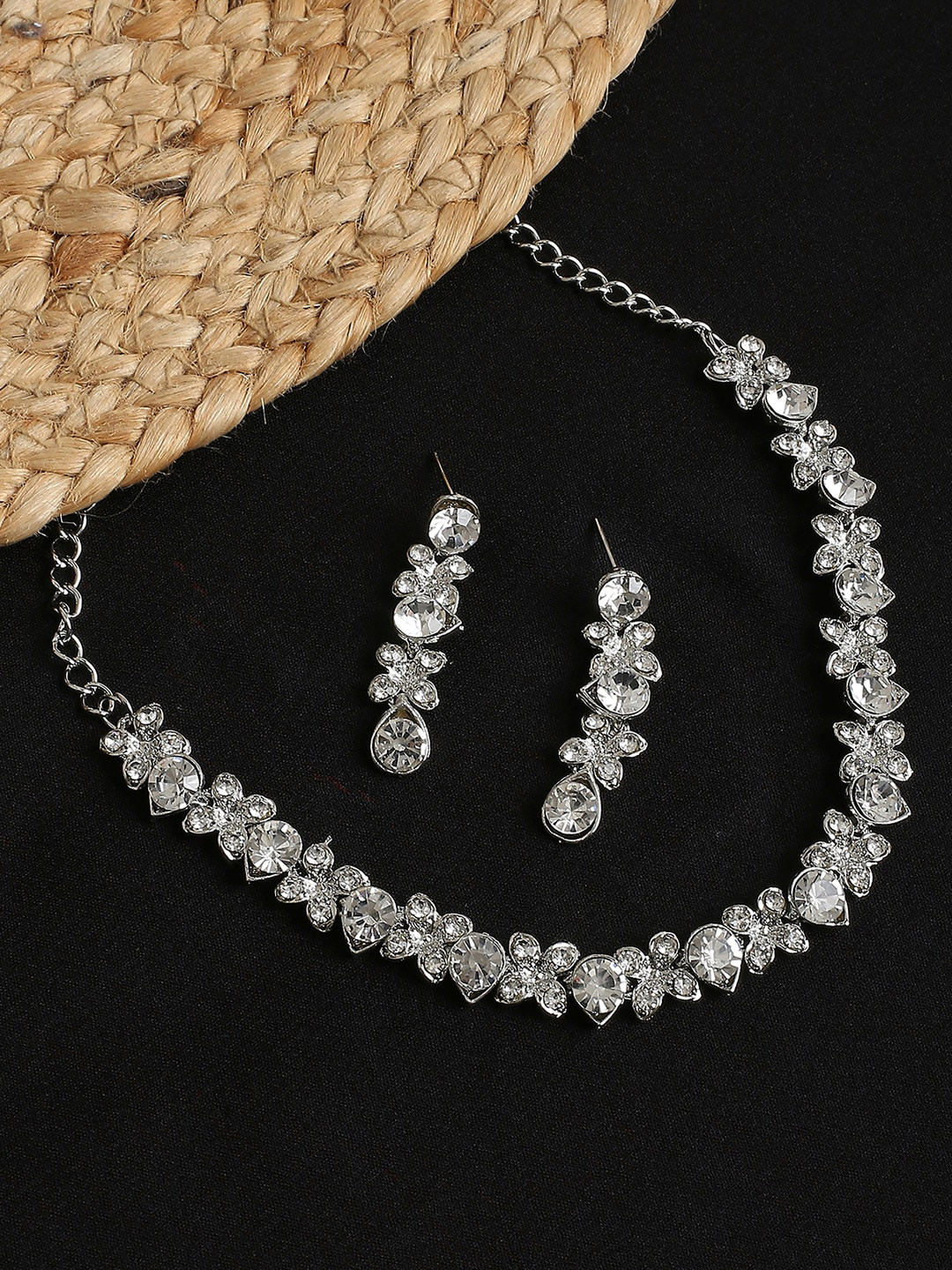 Atasi International Silver-Plated CZ-Studded Necklace and Earrings
