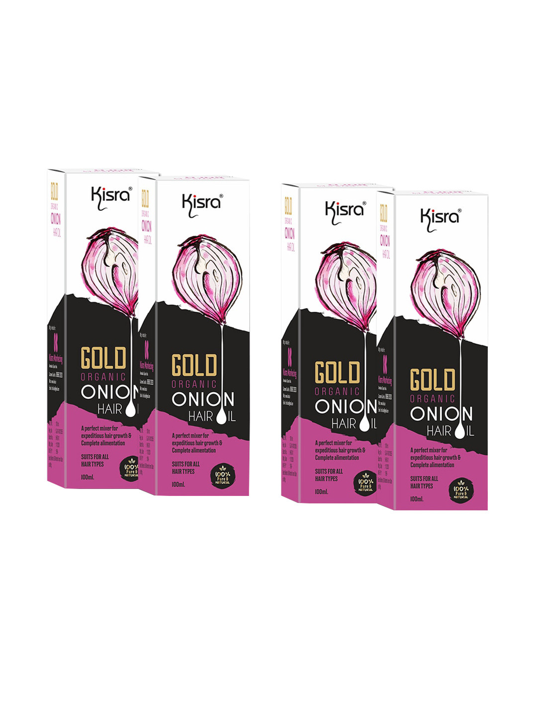 KISRA Set Of 4 Gold Organic Onion Hair Oil for Hair Growth & Hairfall Control - 100ml Each
