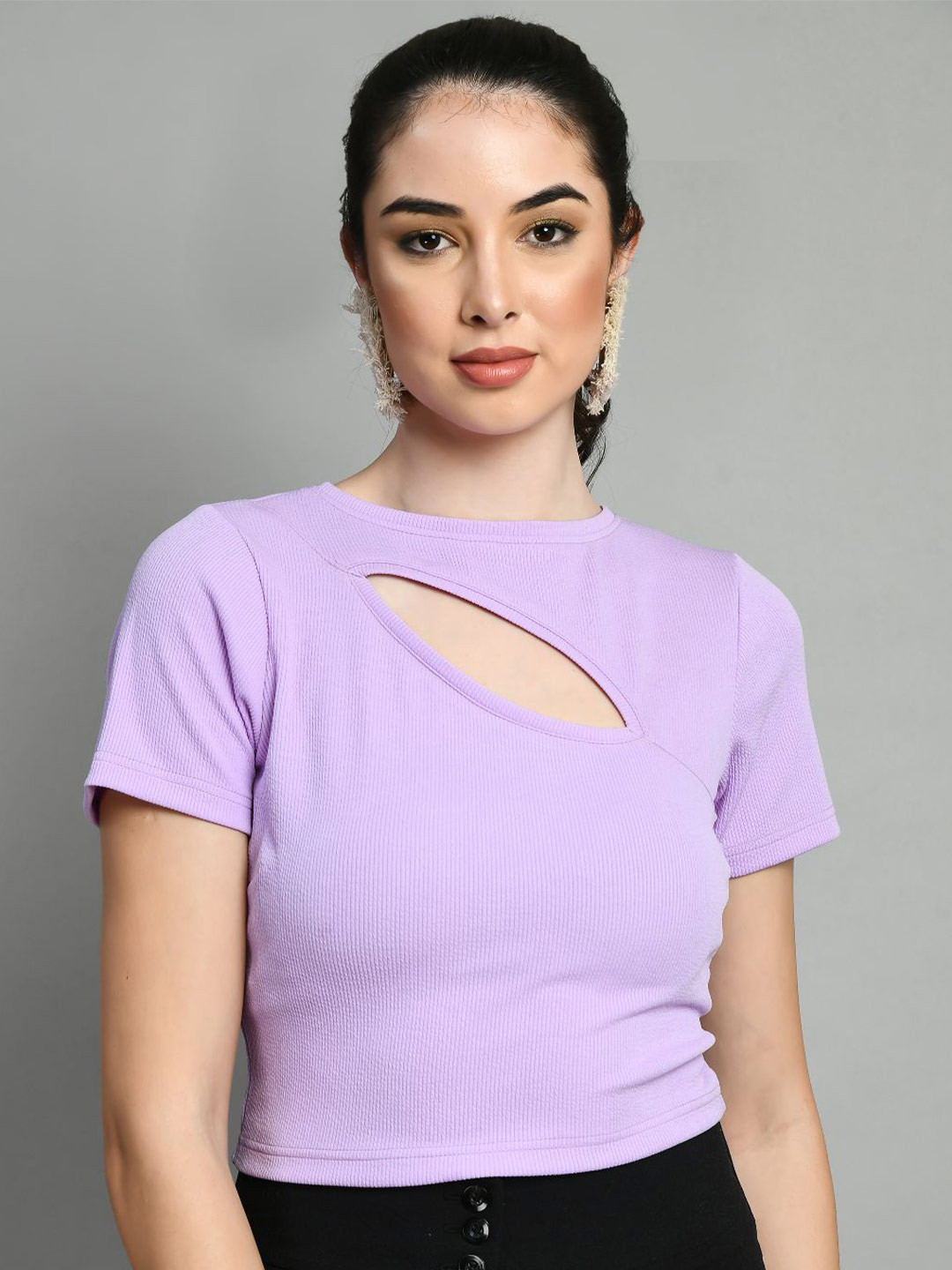 IUGA Cut Out Round Neck Casual Top