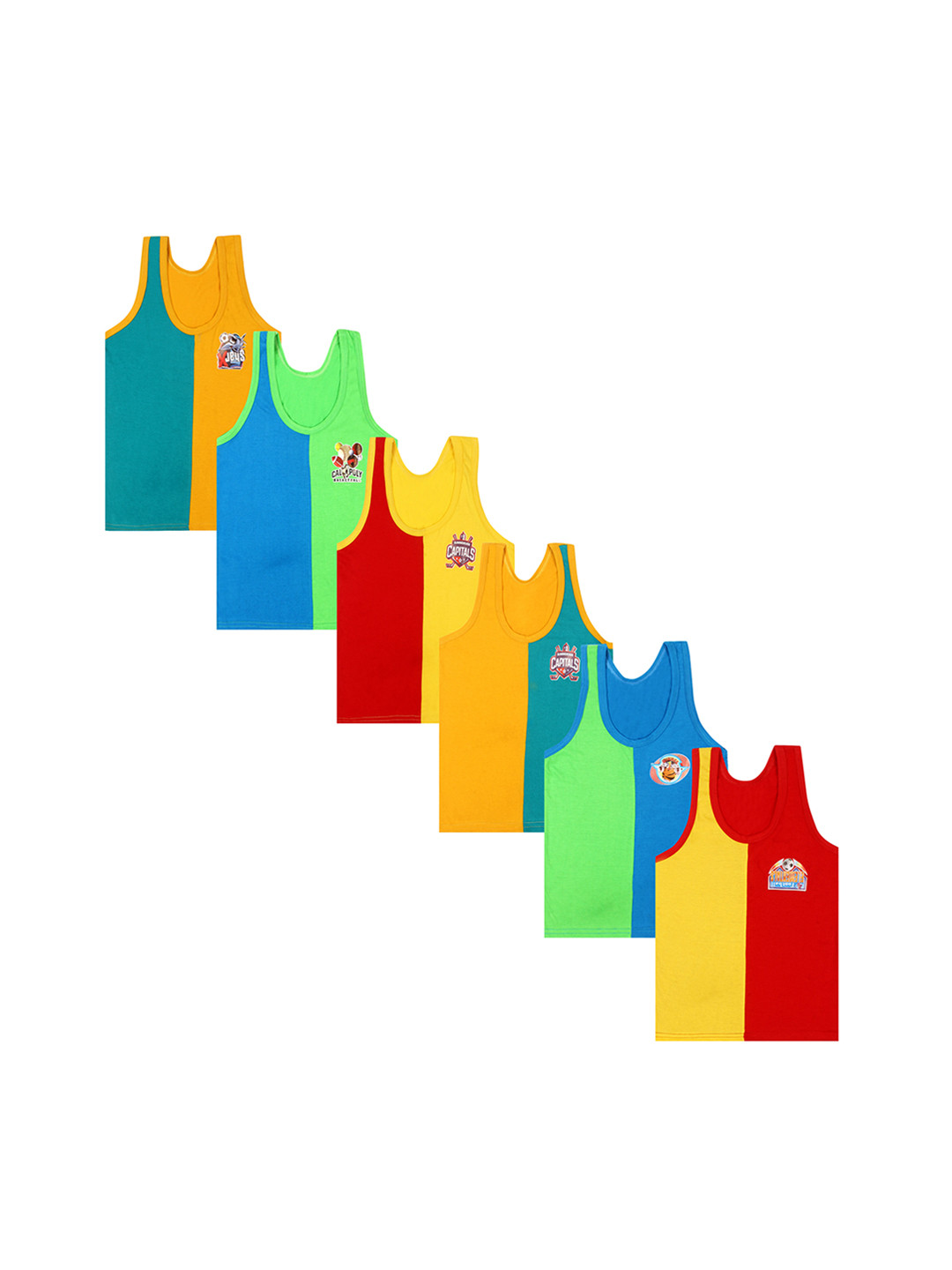 CARELOVE Infant Boys Pack Of 6 Colourblocked Pure Super Combed Cotton Basic Vest