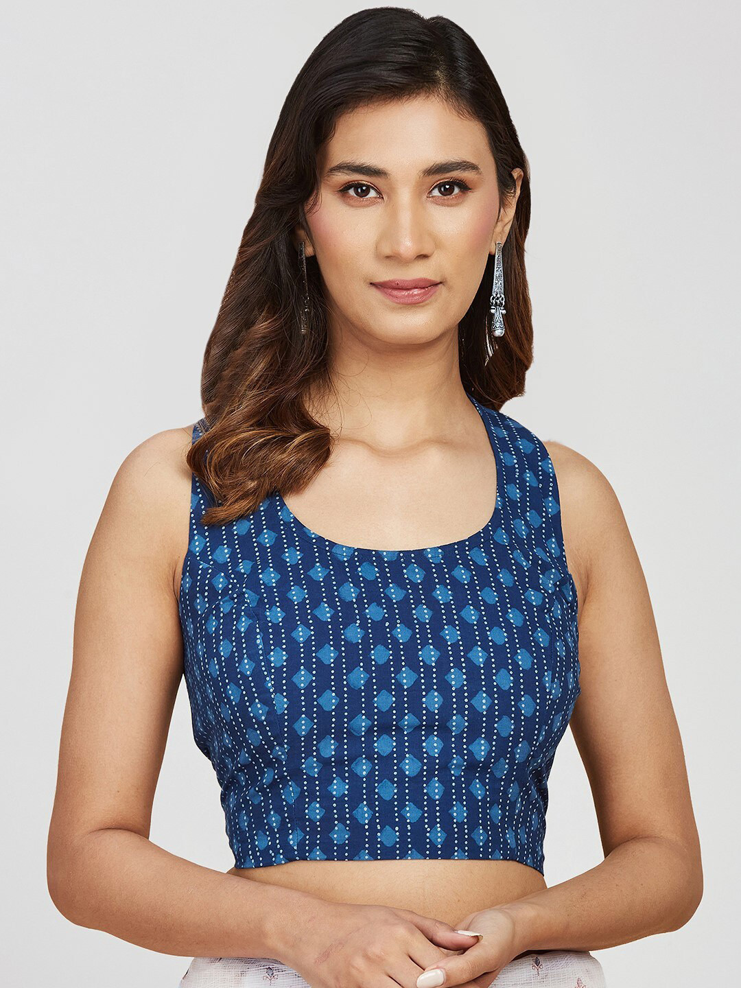 Fabindia Printed Cotton Sleeveless Saree Blouse
