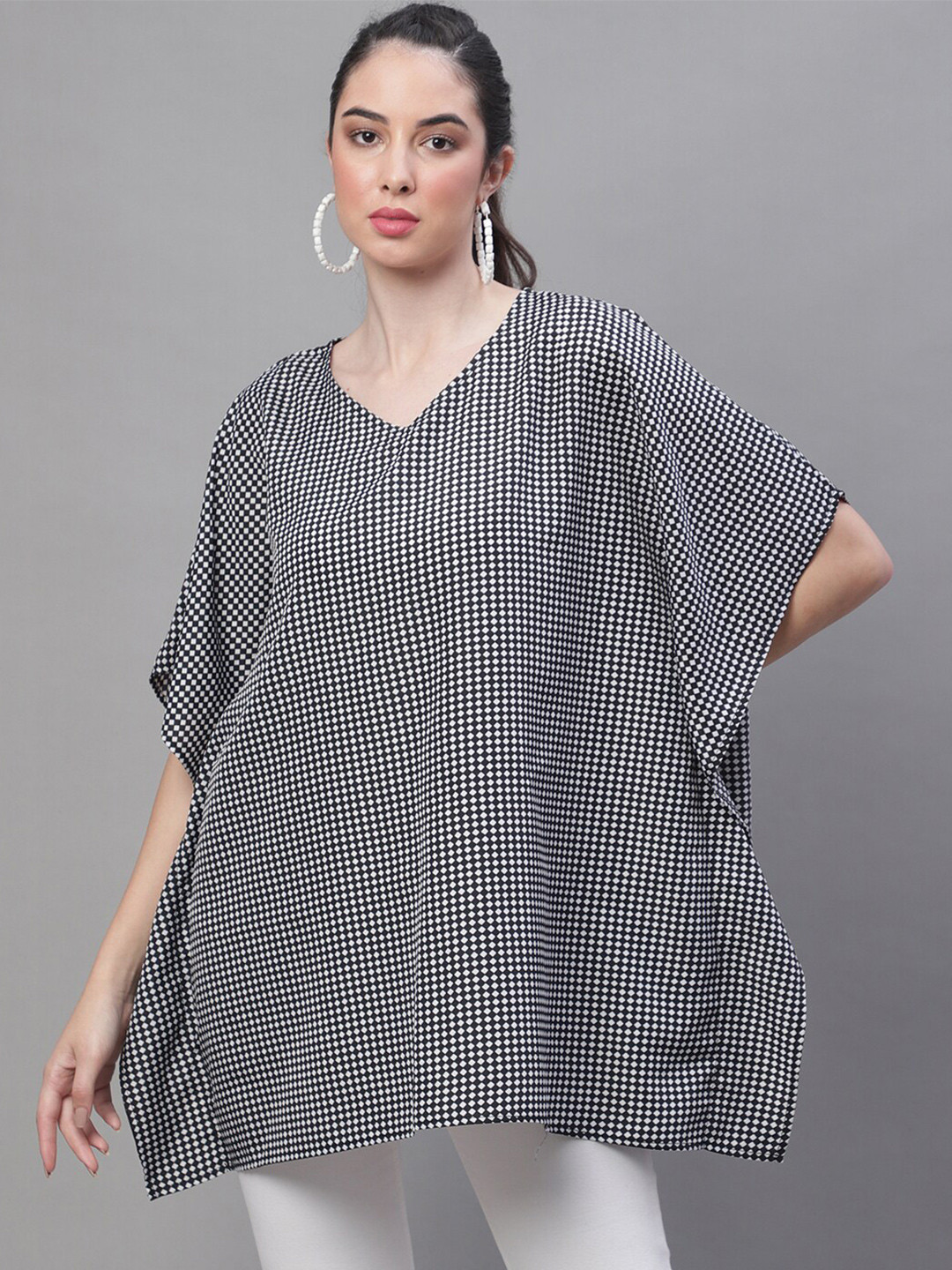 Rute V-Neck Printed Kaftan Cotton Waterfall Shrug