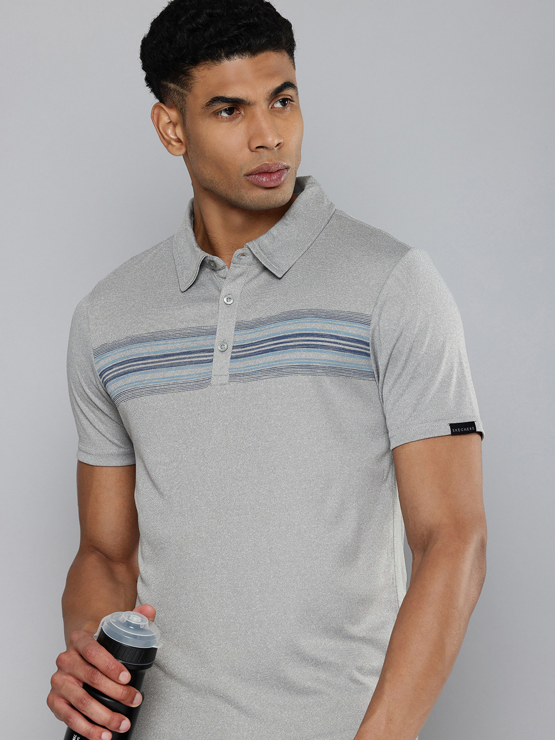 Skechers Men Striped Polo Collar T-shirt