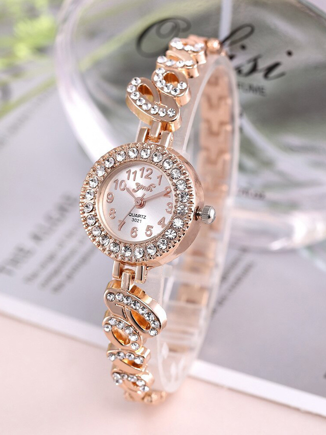 SKYLOFTS Girls Embellished Dial & Bracelet Style Straps Analogue Watch TS_love_rosegold