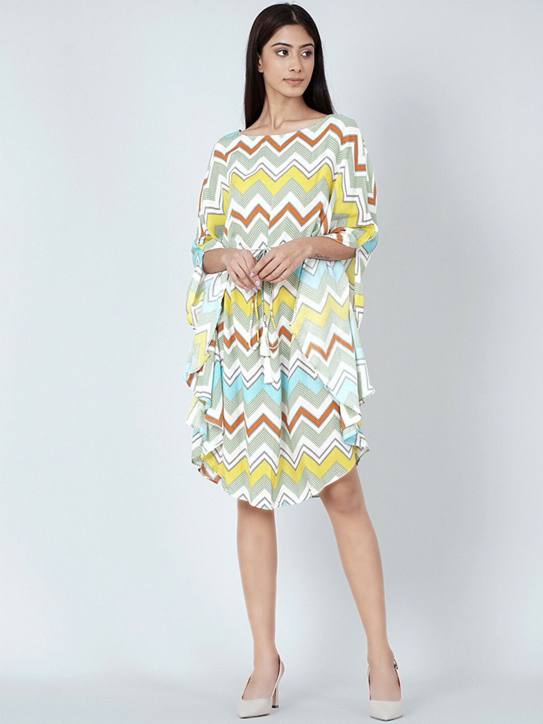 First Resort by Ramola Bachchan Chevron Printed Kaftan Dress