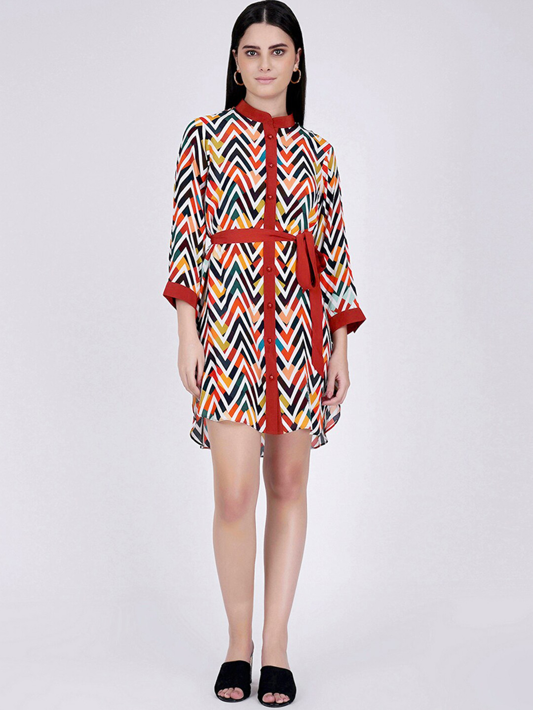 First Resort by Ramola Bachchan Chevron Print Crepe A-Line Mini Dress
