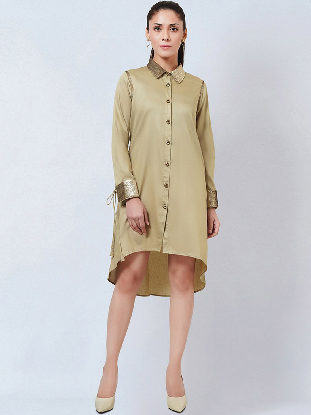 First Resort by Ramola Bachchan Hign-Low Cotton Satin Shirt Dress