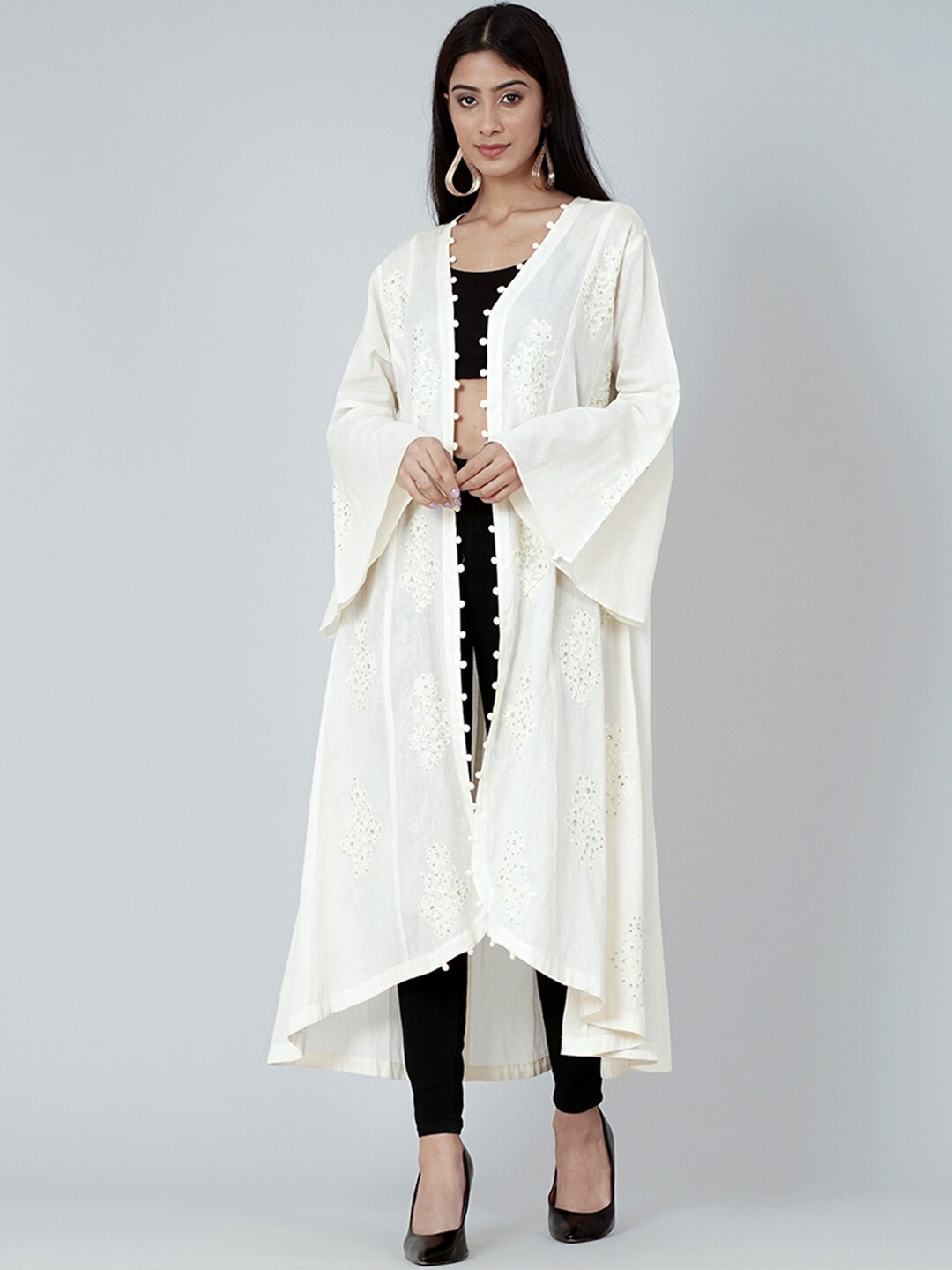 First Resort by Ramola Bachchan Embroidered Bell Sleeve Shrug