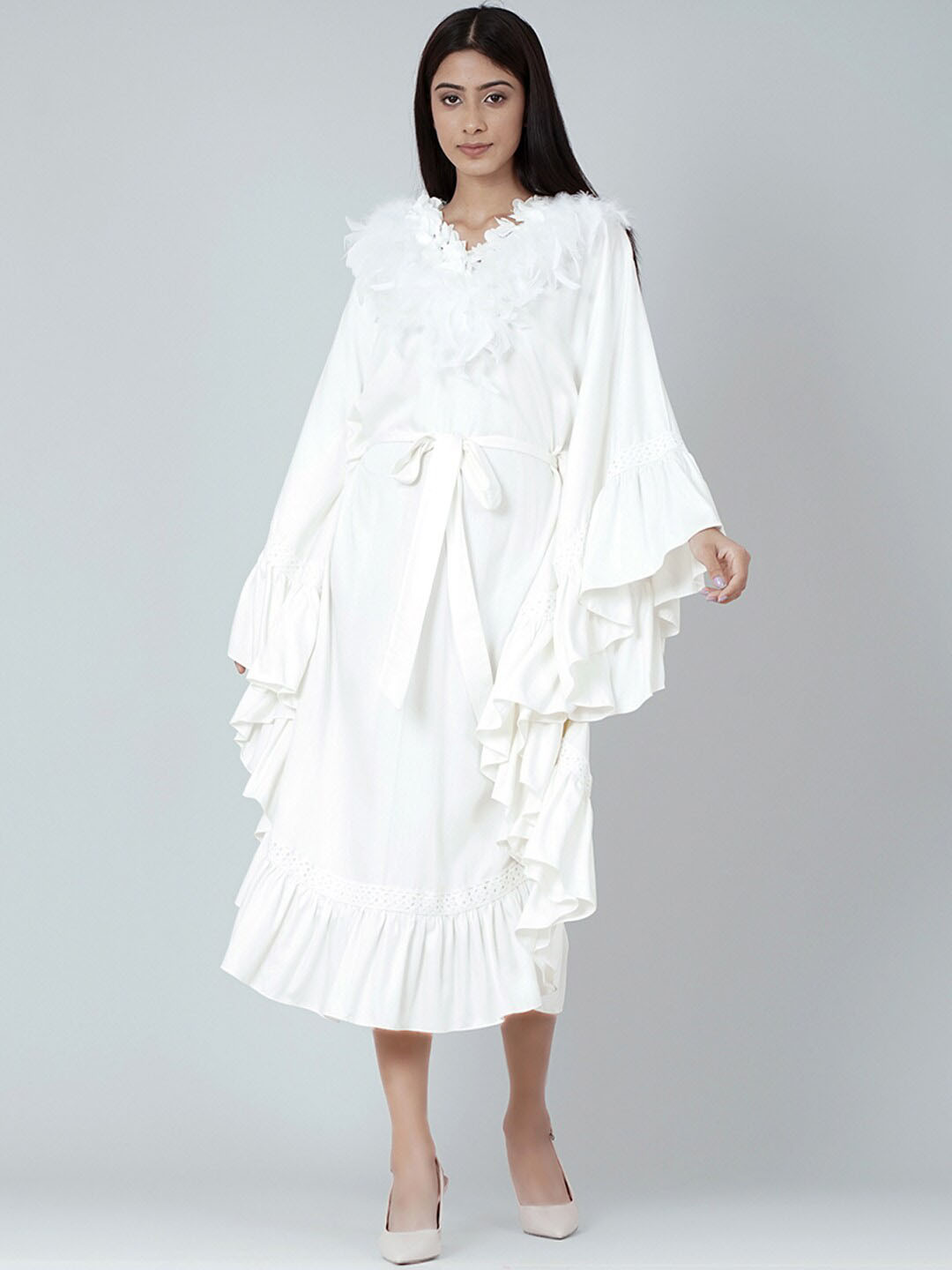 First Resort by Ramola Bachchan Flared Sleeves V-Neck A-Line Midi Dress