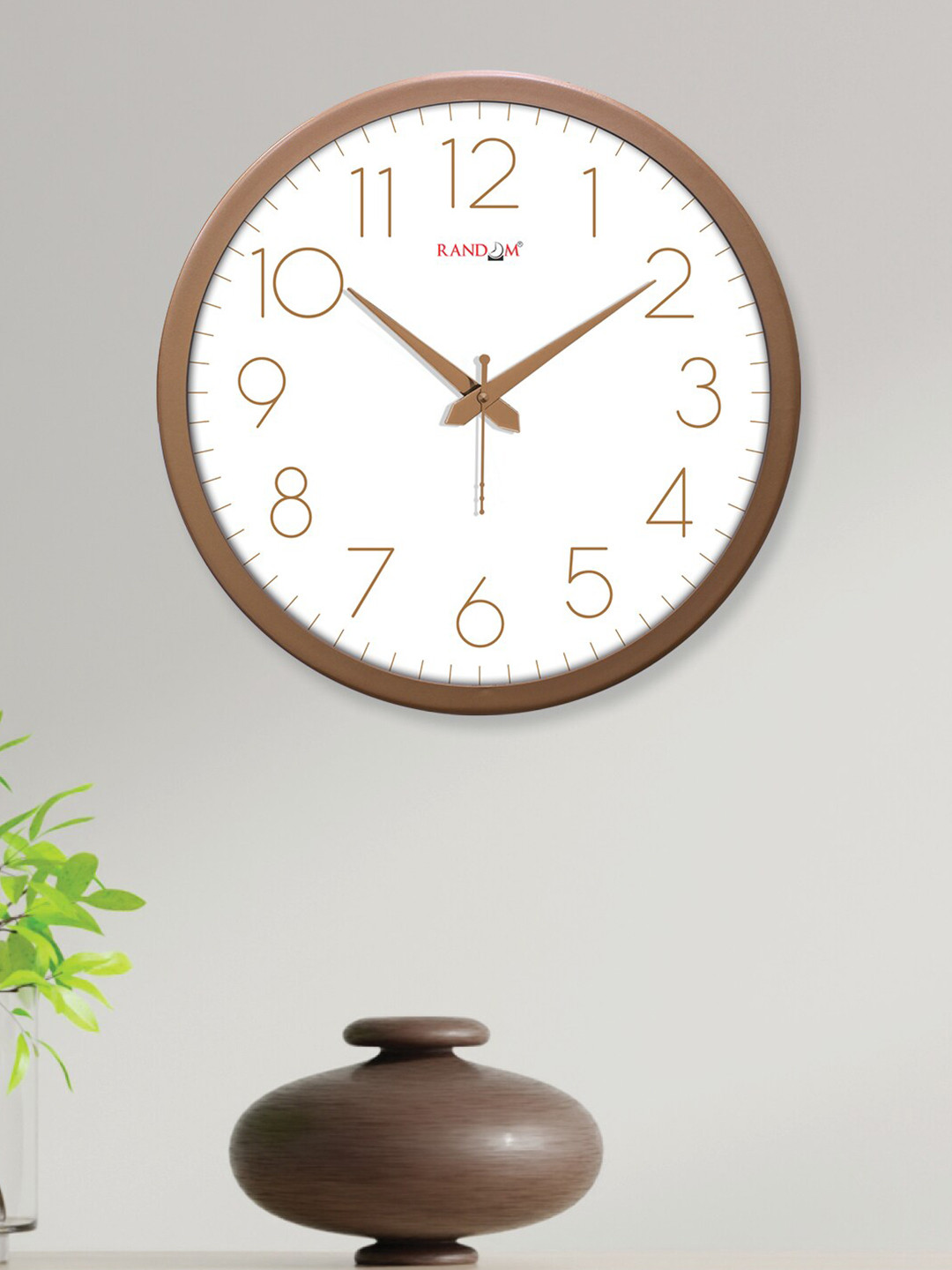 RANDOM Modern Stylish White & Copper-Toned Contemporary Wall Clock