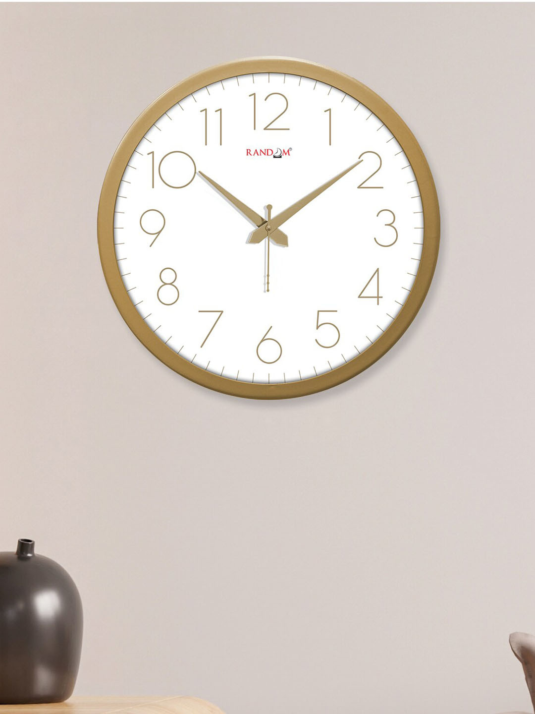 RANDOM Modern Stylish Gold-Toned & White Contemporary Wall Clock