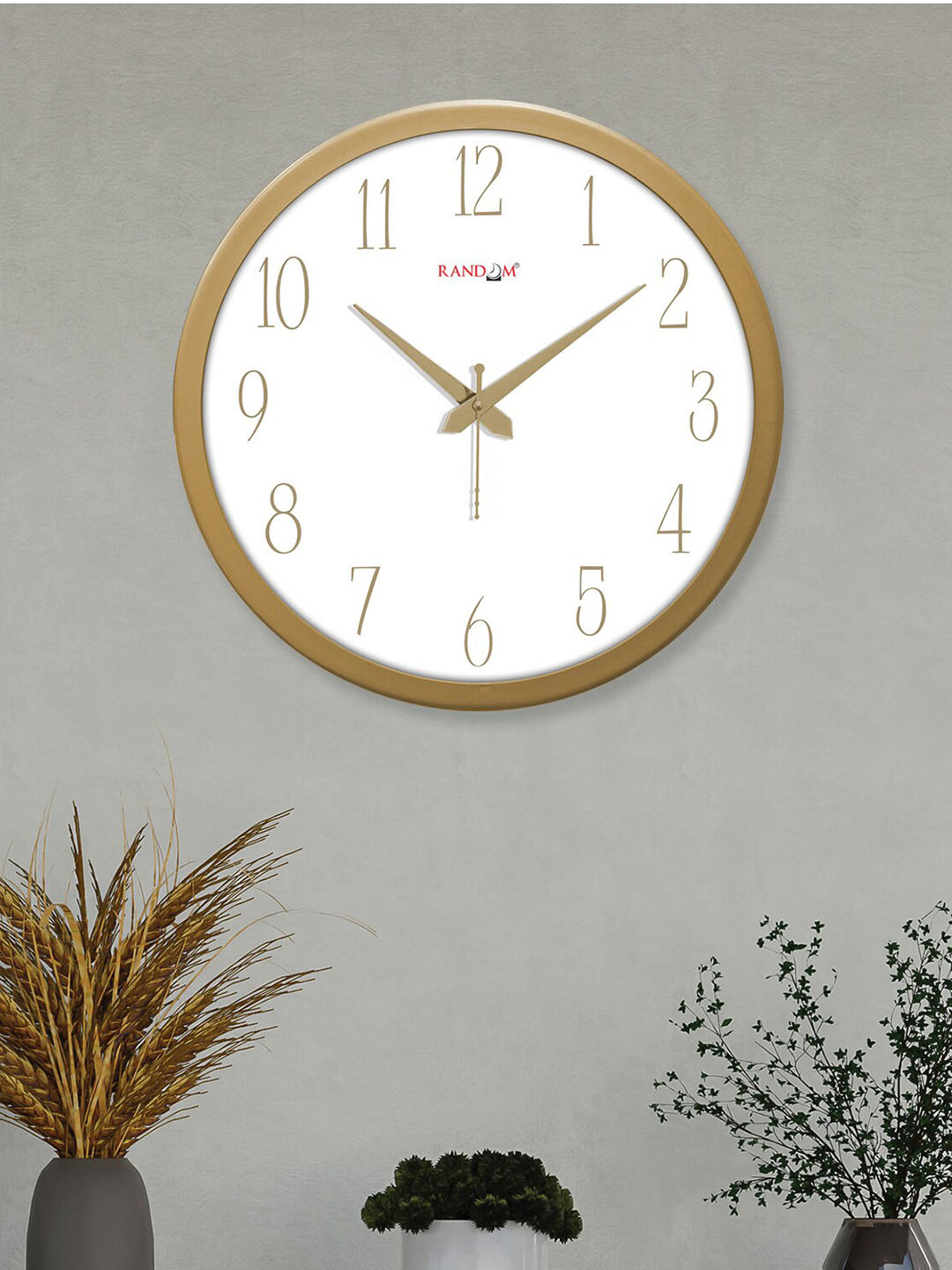 RANDOM Modern Stylish Gold-Toned & White Contemporary Wall Clock