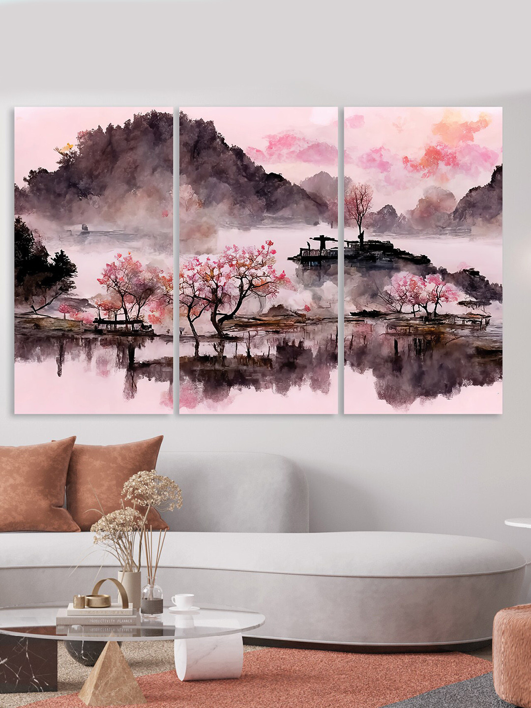 RANDOM Pink & Black 3-Pcs Danger Tiger Abstract Canvas Wall Painting